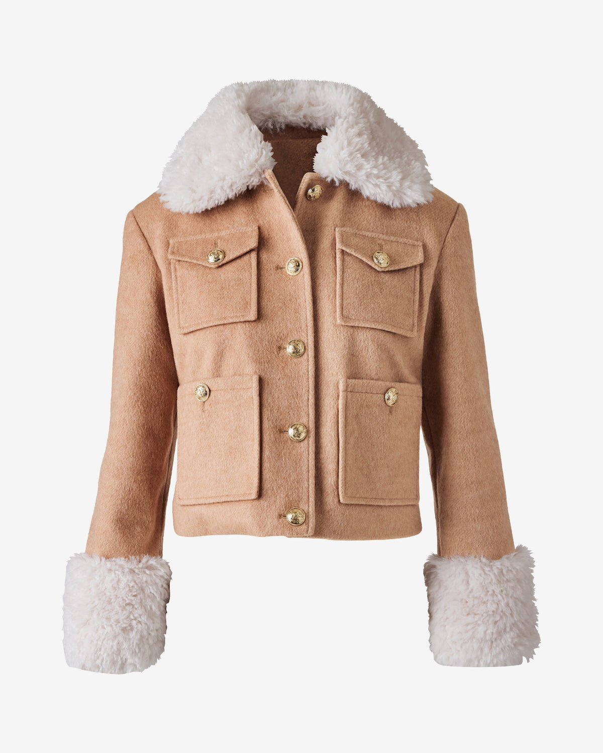 Faux Sherpa Trimmed Jacket Camel Multi