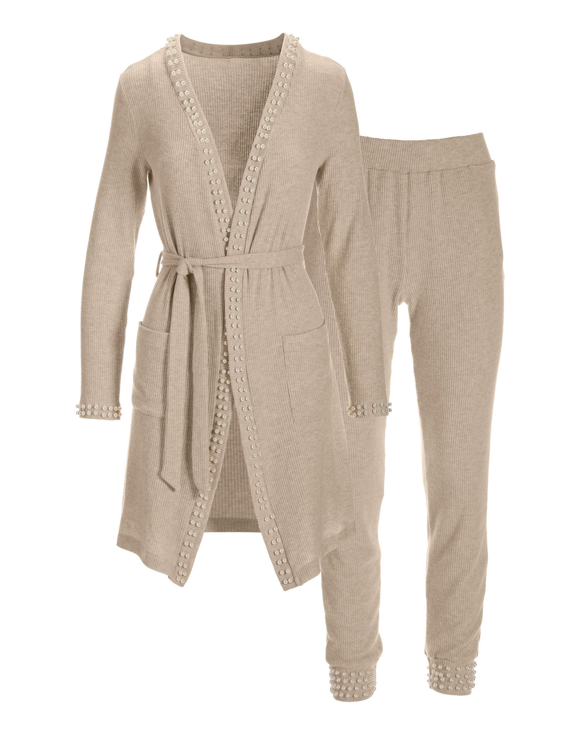 So Soft Pearl Ribbed Lounge Set Heathered Oatmeal