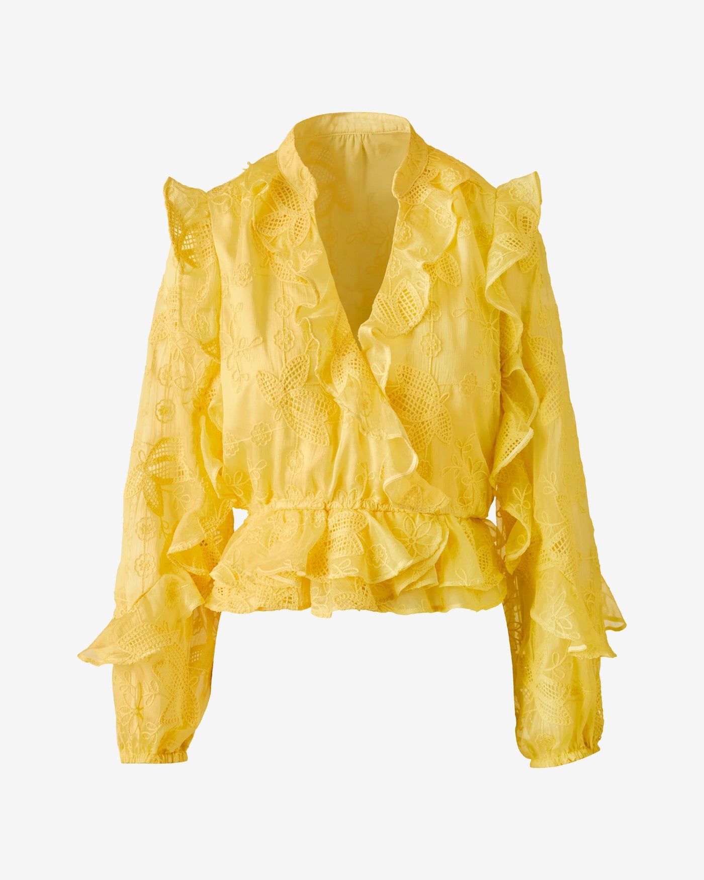 Novelty Embroidered Ruffle Blouse Lemon Drop