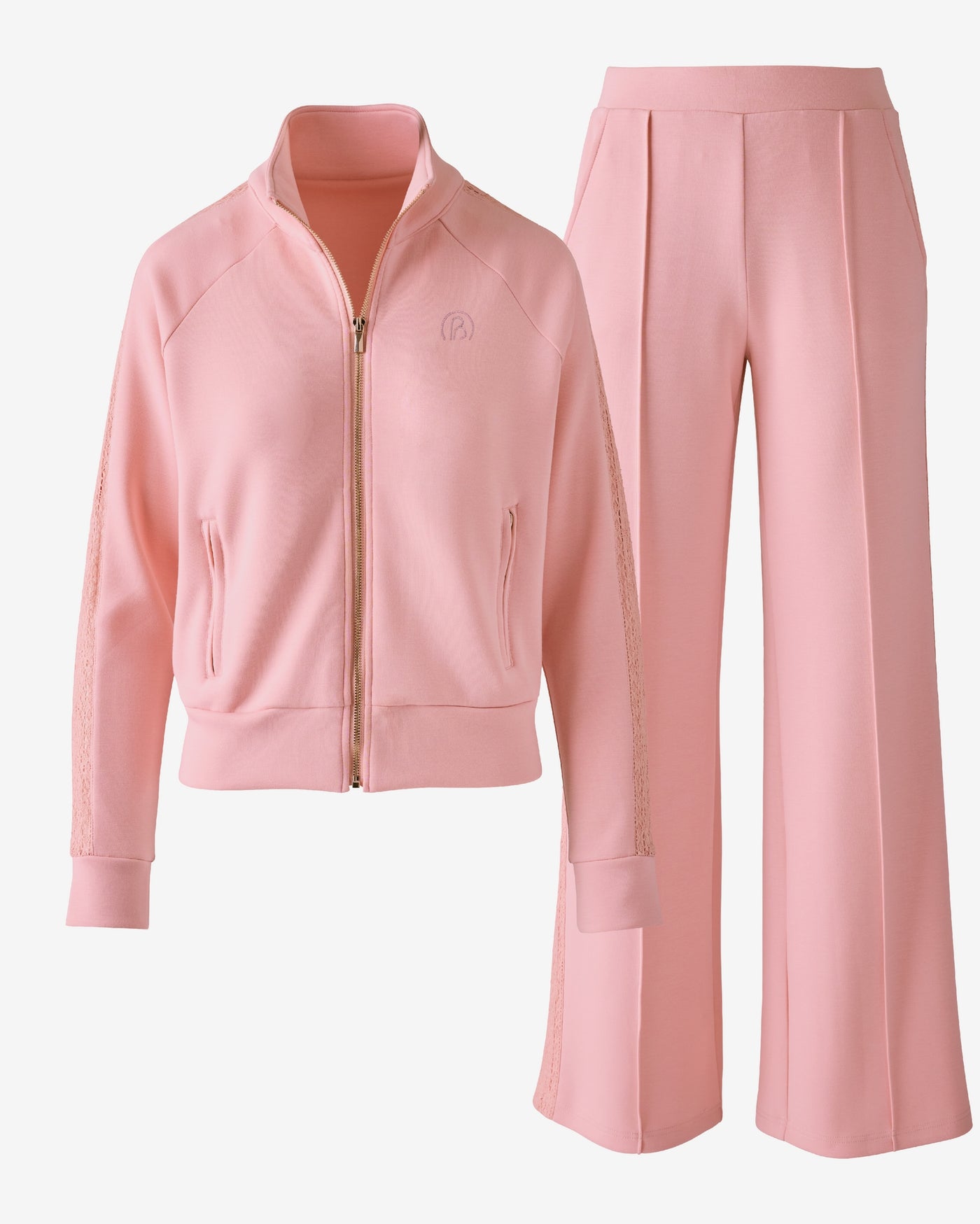 Lace Inset Luxe Lounge Track Set Coral Blush