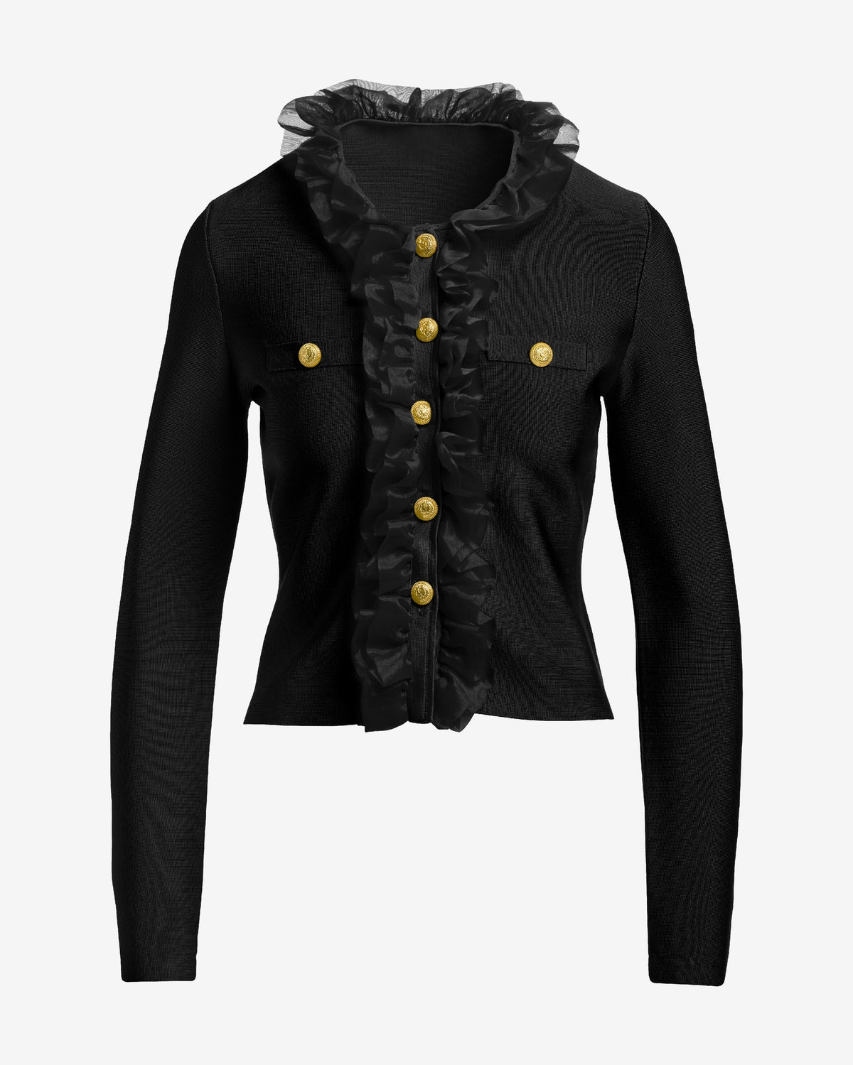 Ruffle Trim Bandage Cardigan Proper Black