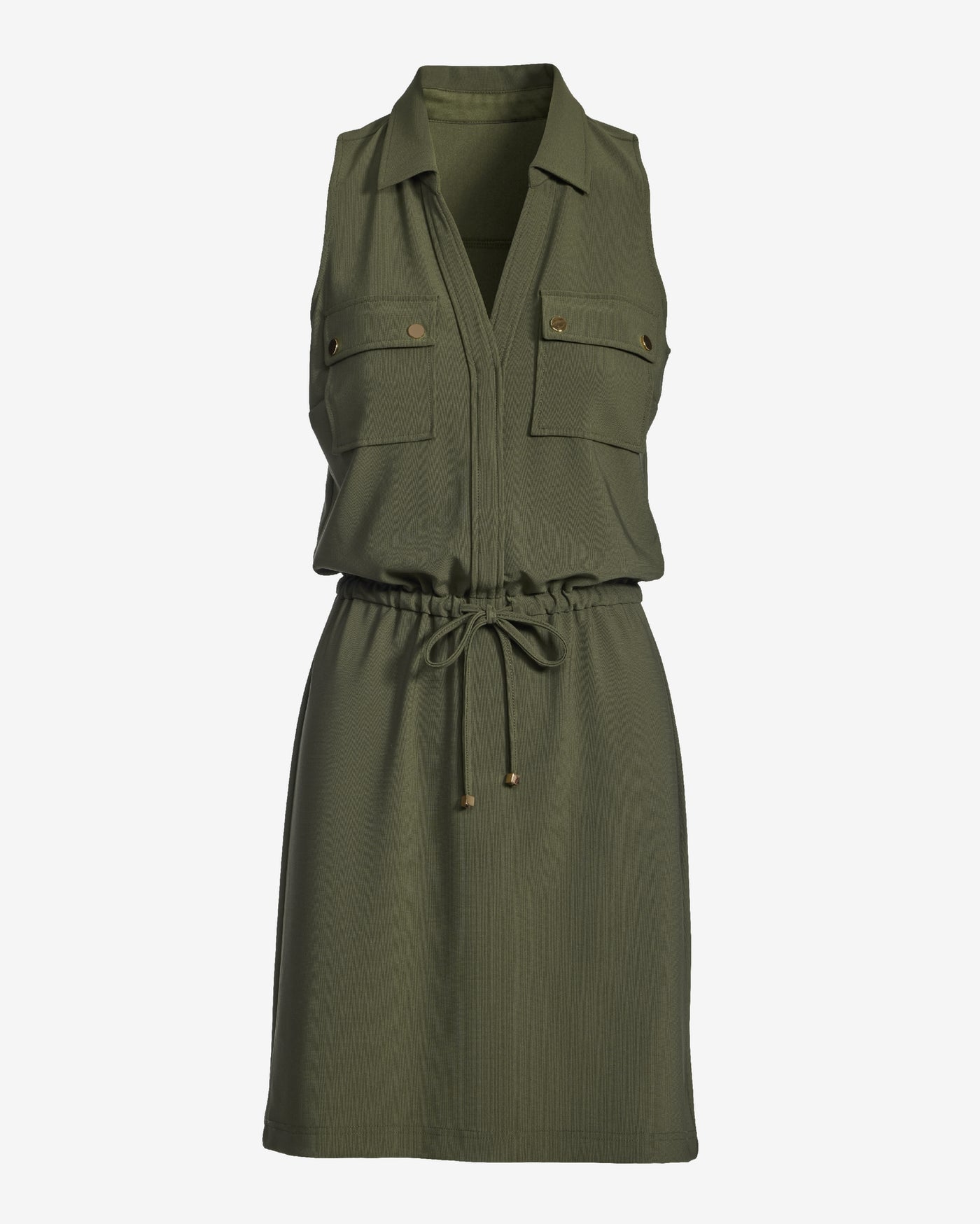 Beyond Travel Chic Drawstring Utility Dress Olive Night