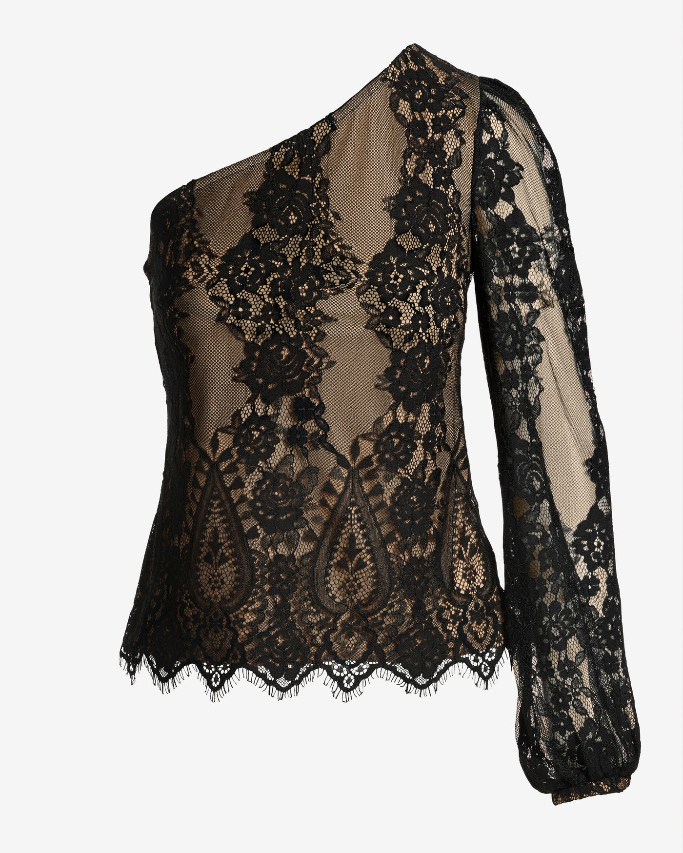 Lace One Shoulder Balloon Sleeve Knit Top Proper Black