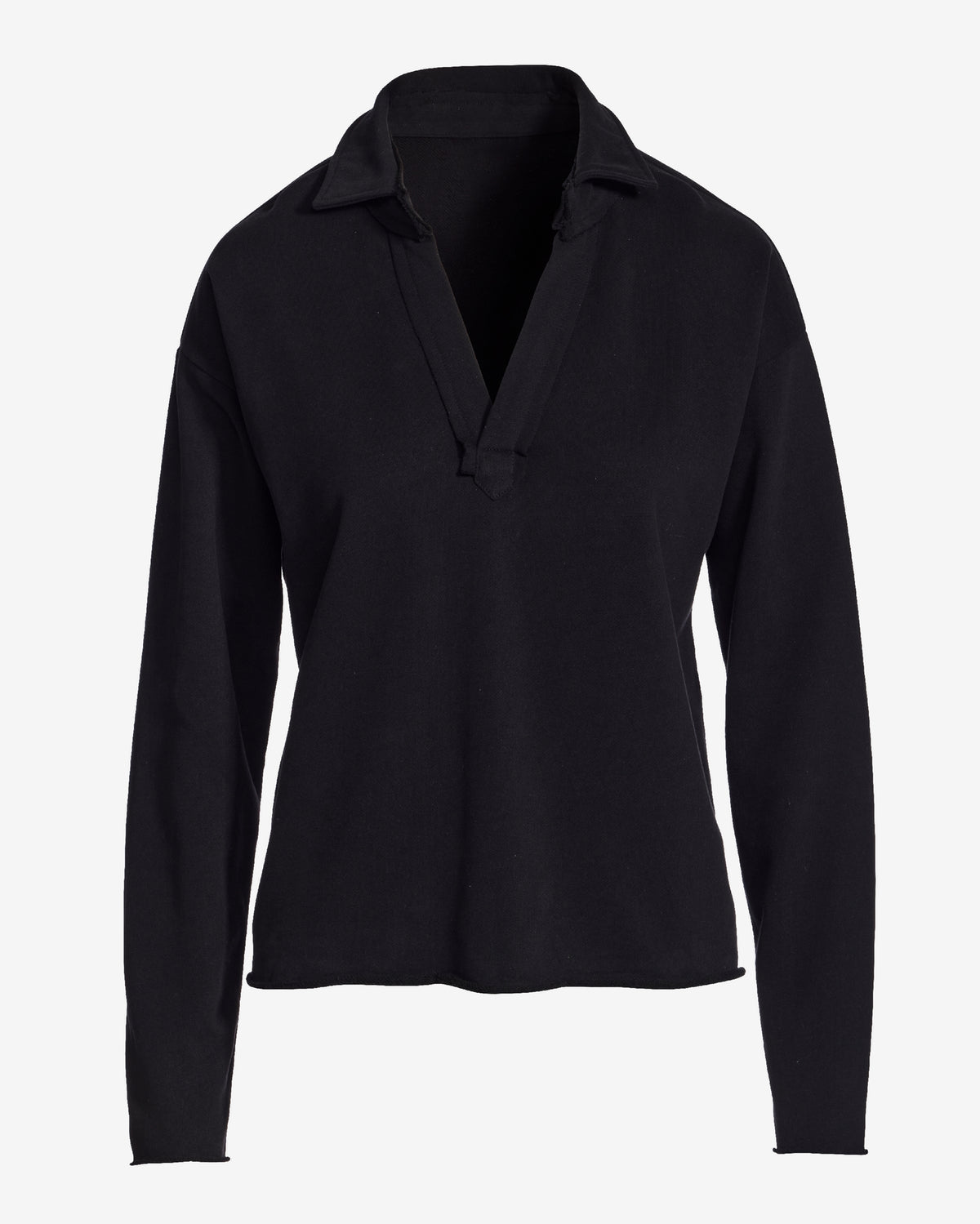 Cotton Comfort Collared V Neck Lounge Sweatshirt Black