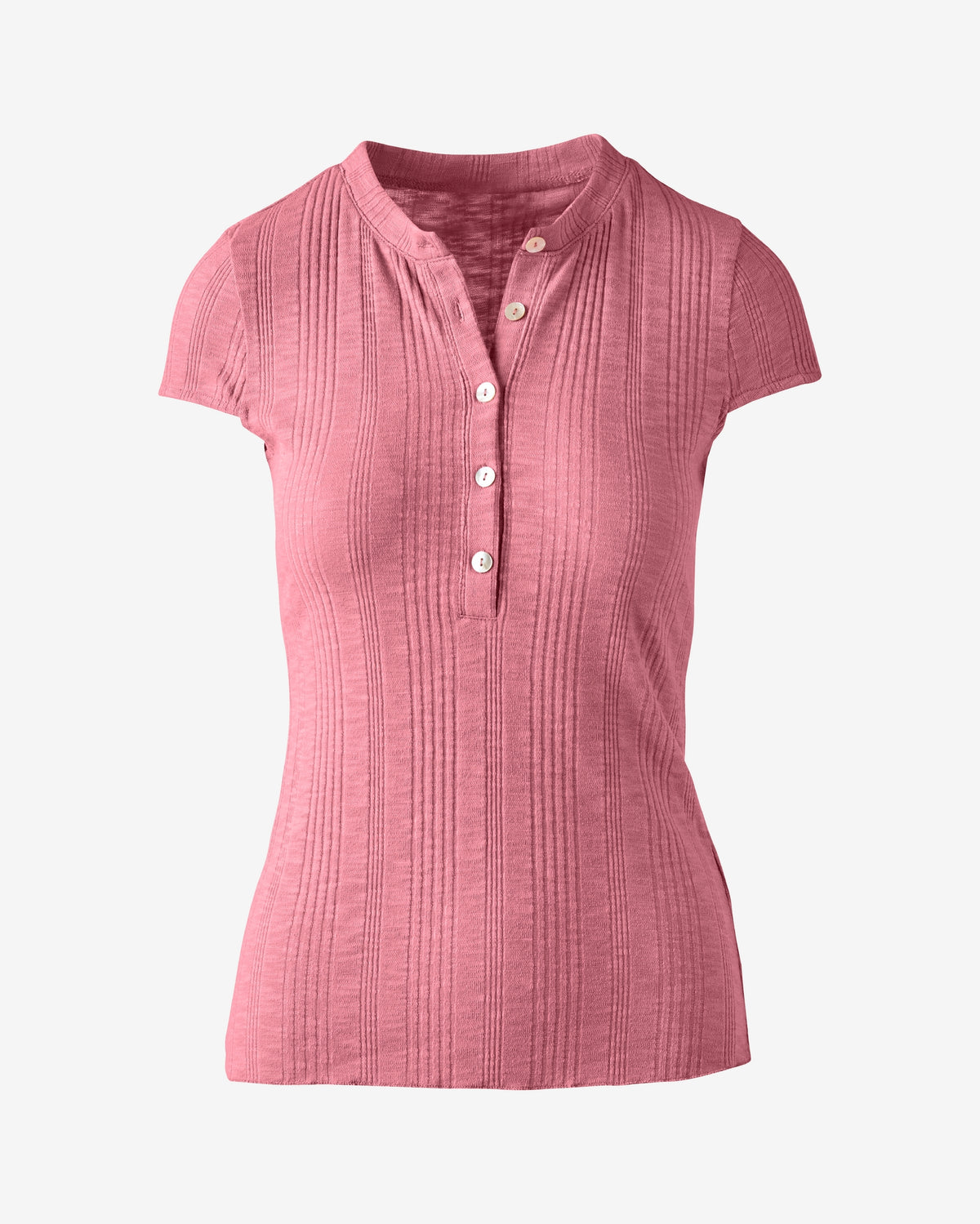 Variegated Rib Knit Short Sleeve Henley Cameo Pink