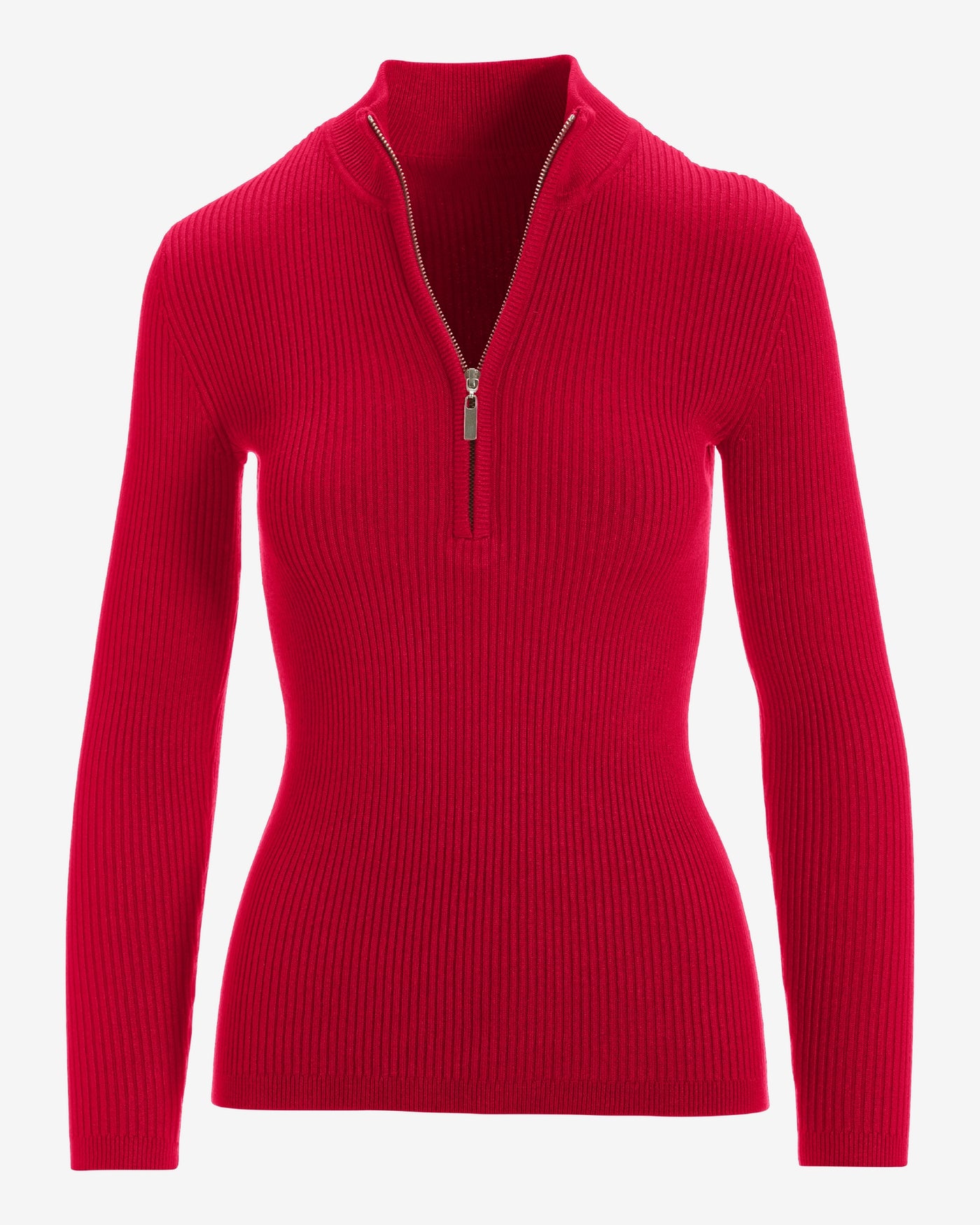 Ribbed Half Zip Up Sweater Lipstick Red