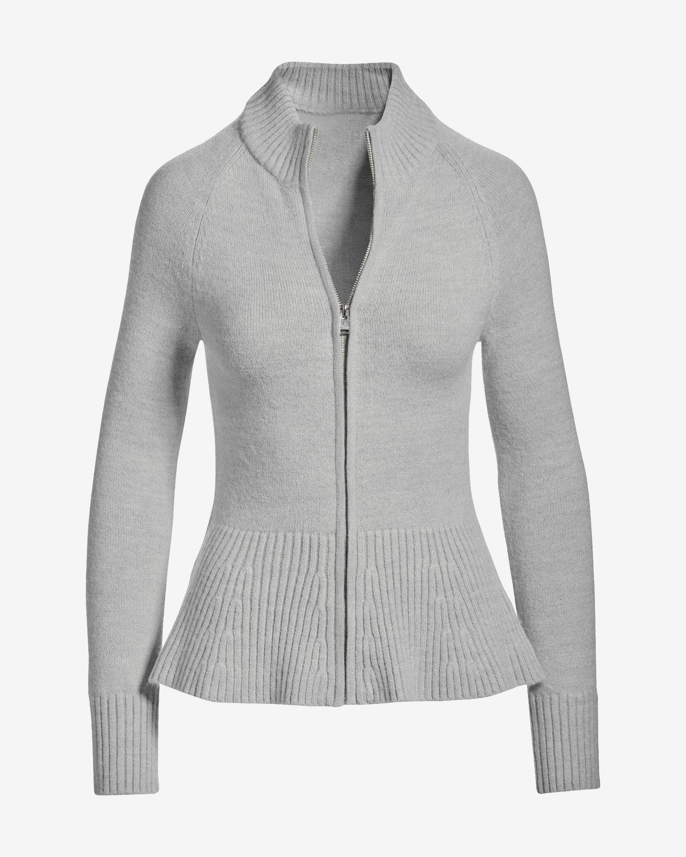 Rib Peplum Full Zip Cardigan Light Heather Gray