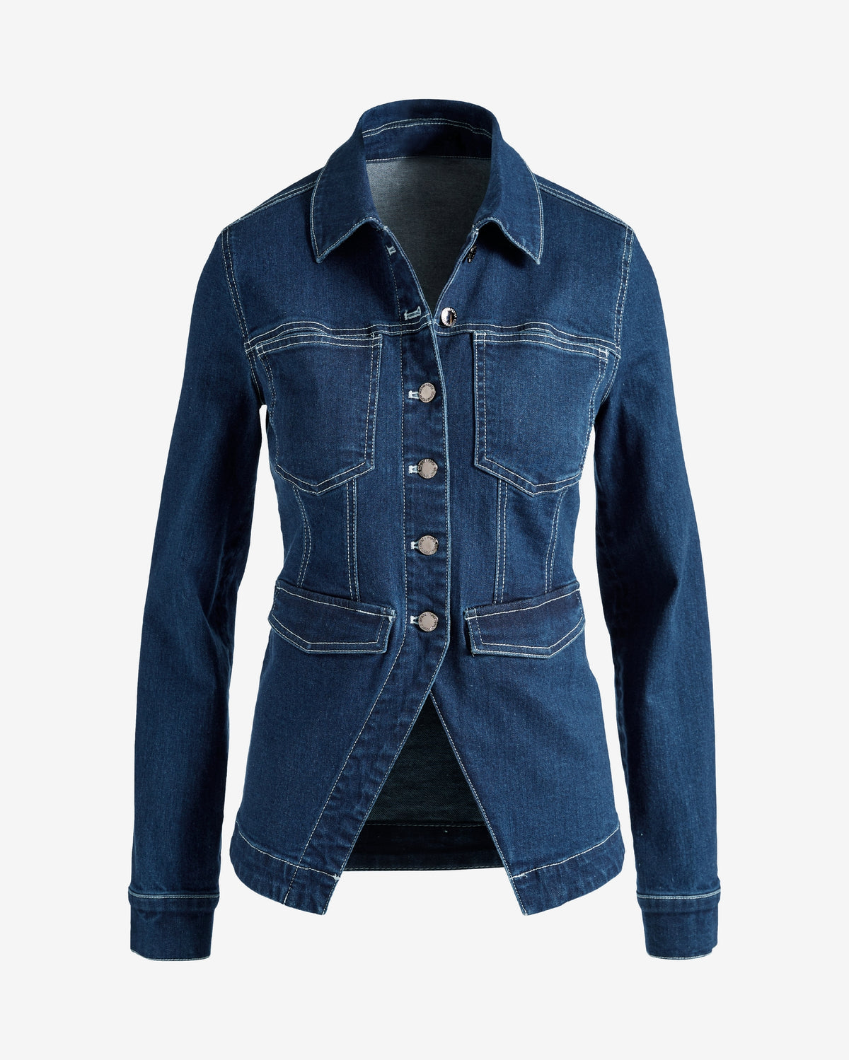 Denim Fly Away Utility Jacket with Patch Pockets Dark Wash