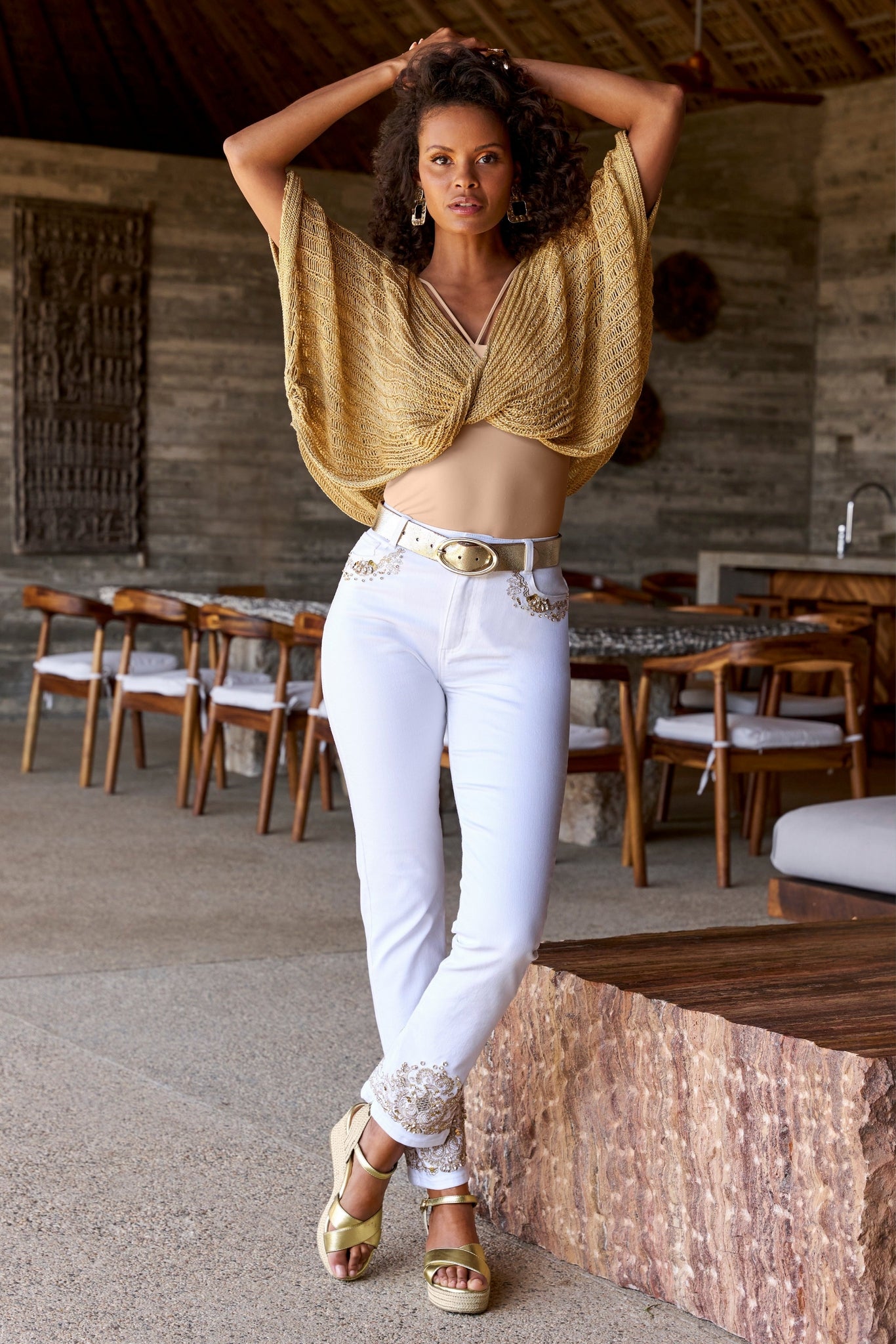 Gold Metallic Braided Wedge Gold