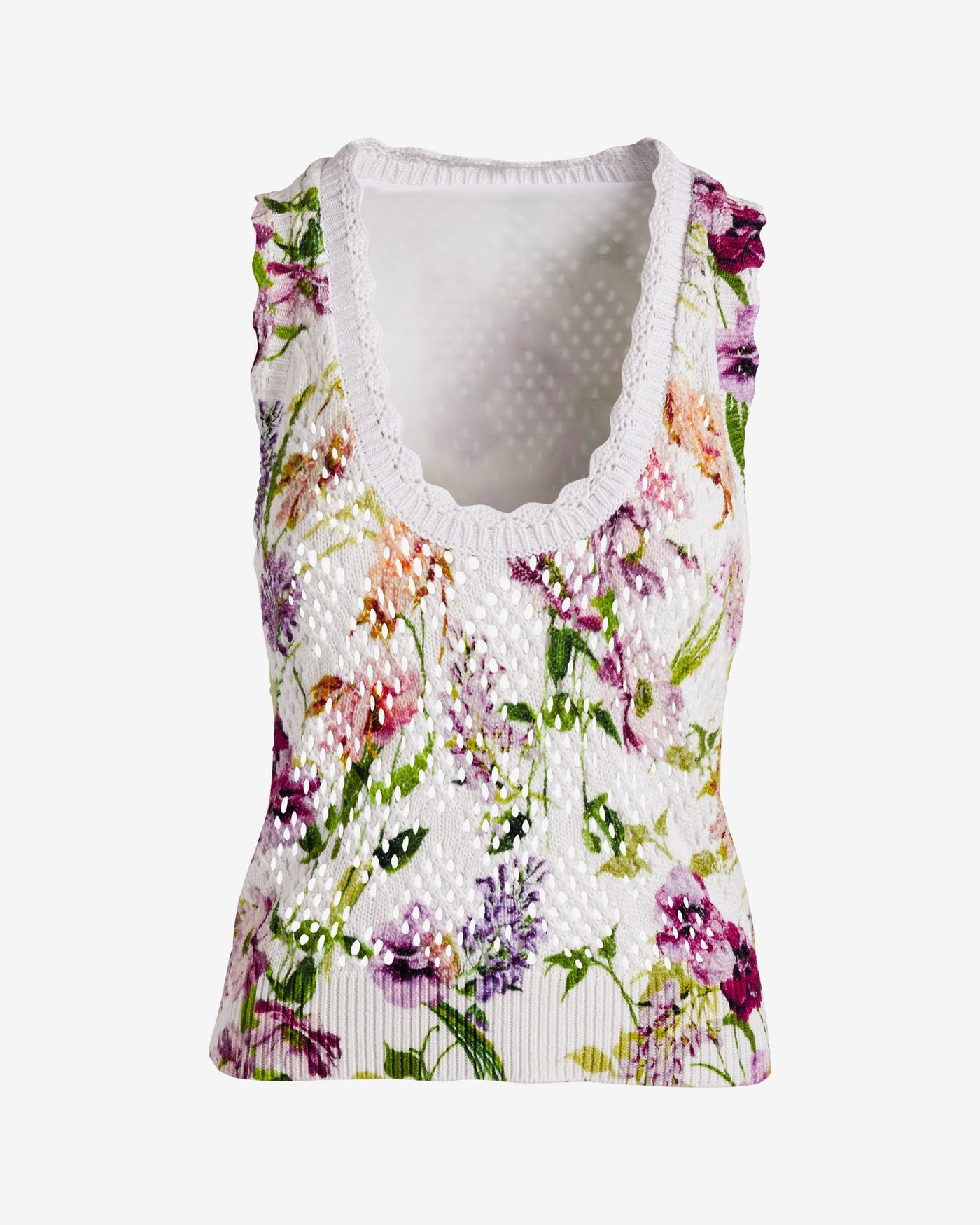 Printed Pointelle Sweater Tank Placed Pansies