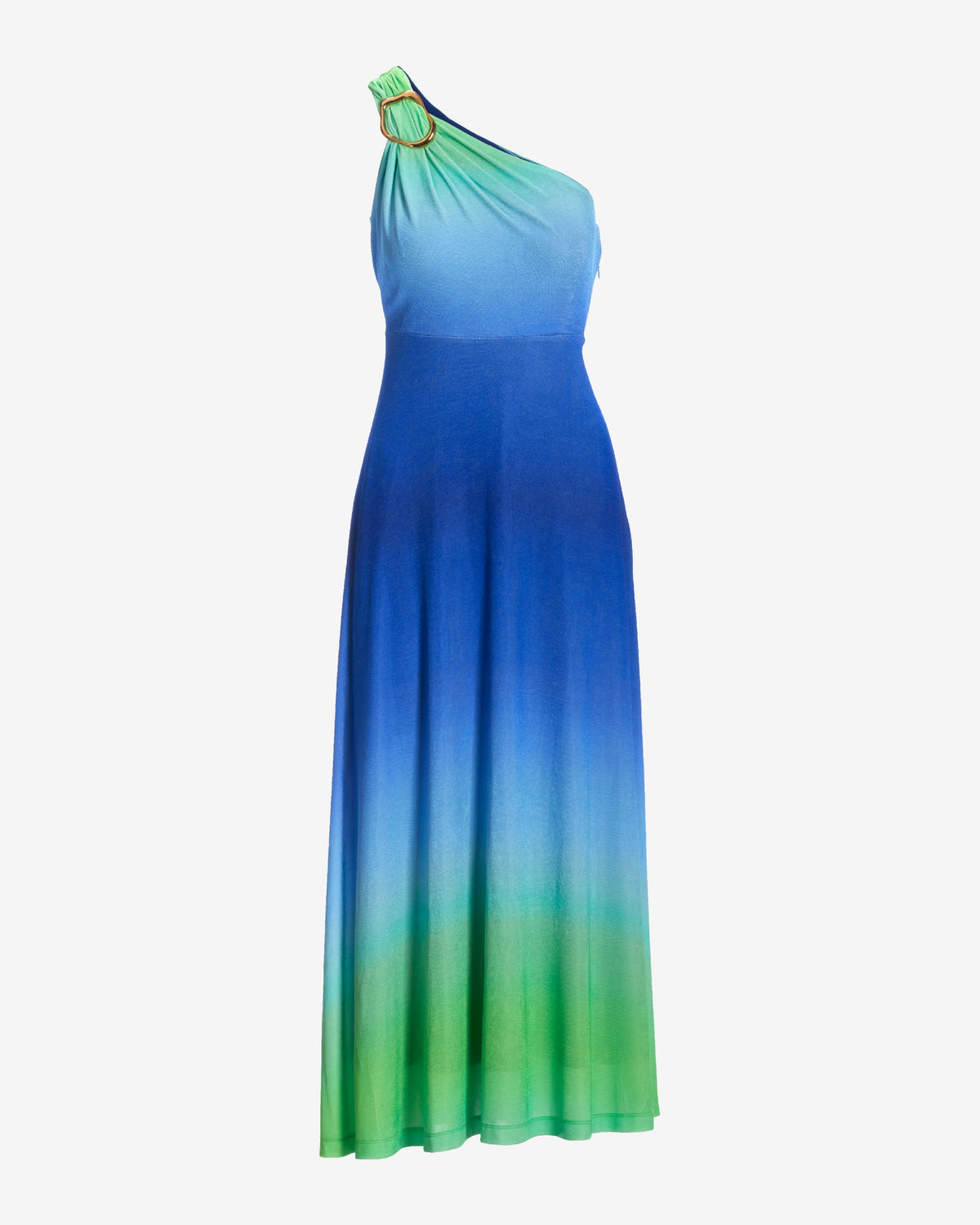 Limelight Ombre One Shoulder Hardware Detail Dress Blue Green