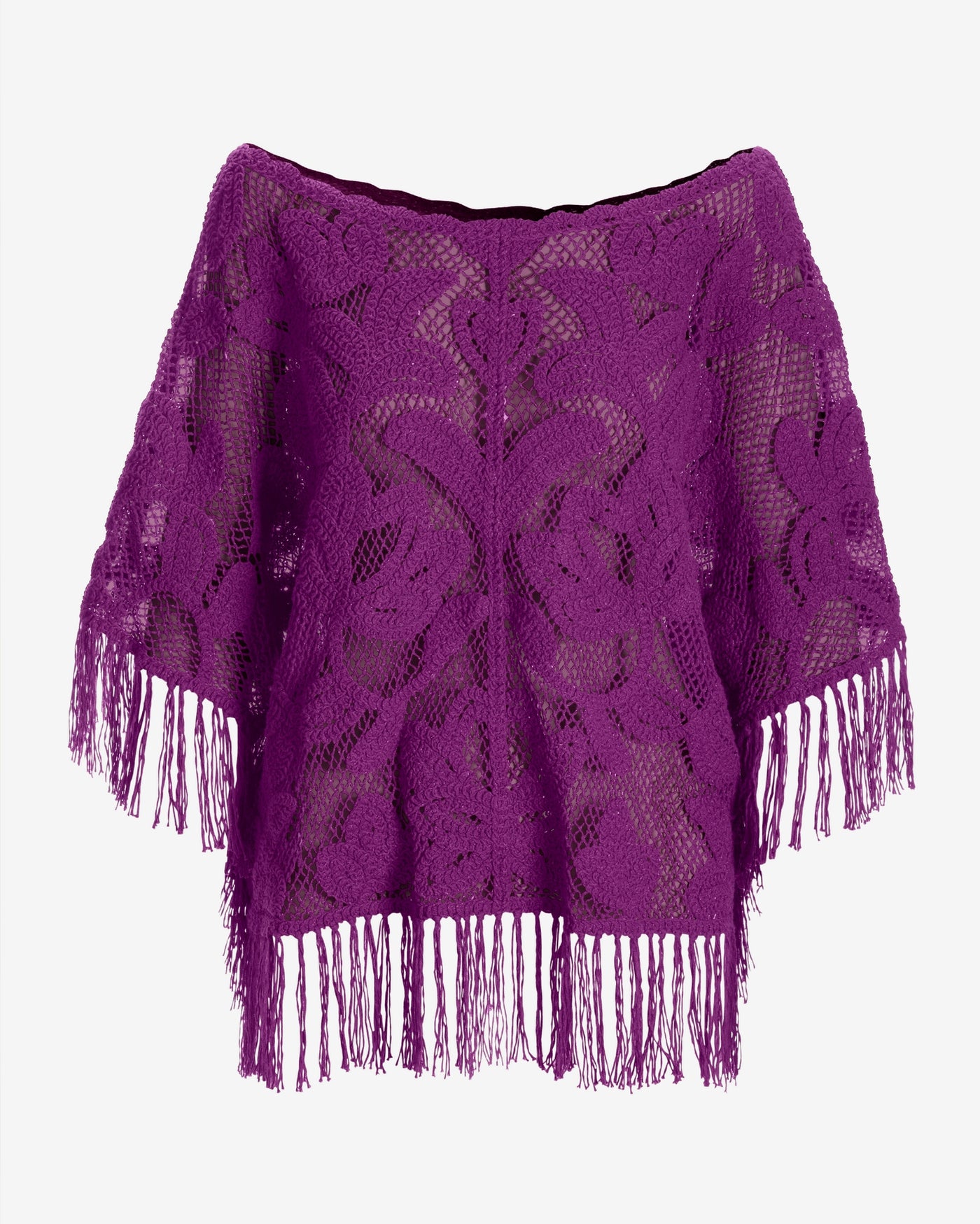 Crochet Slouchy Fringe Poncho Sparkling Grape