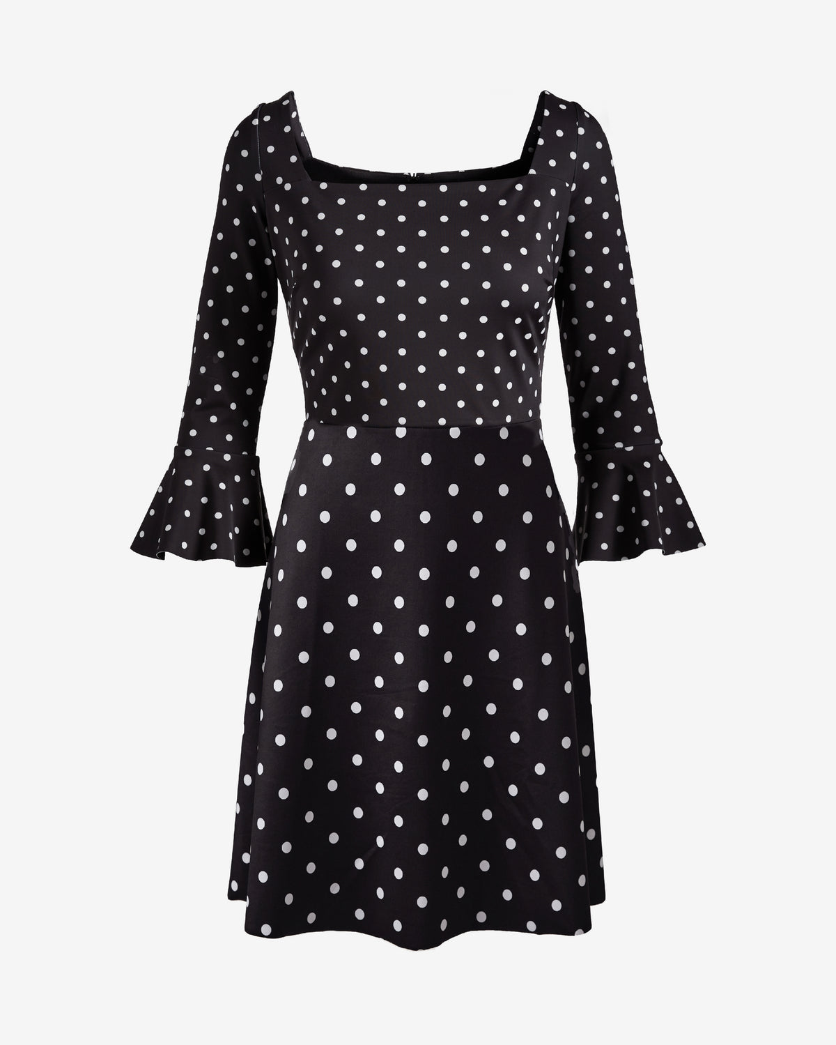 Flare Sleeve Square-Neck Dress Party Polka