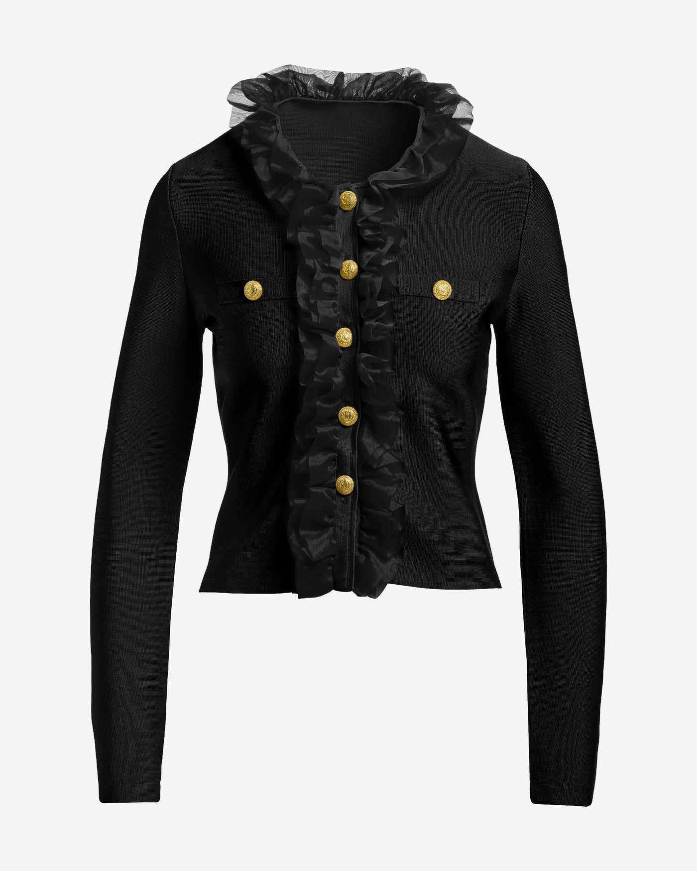 Ruffle Trim Bandage Cardigan Proper Black