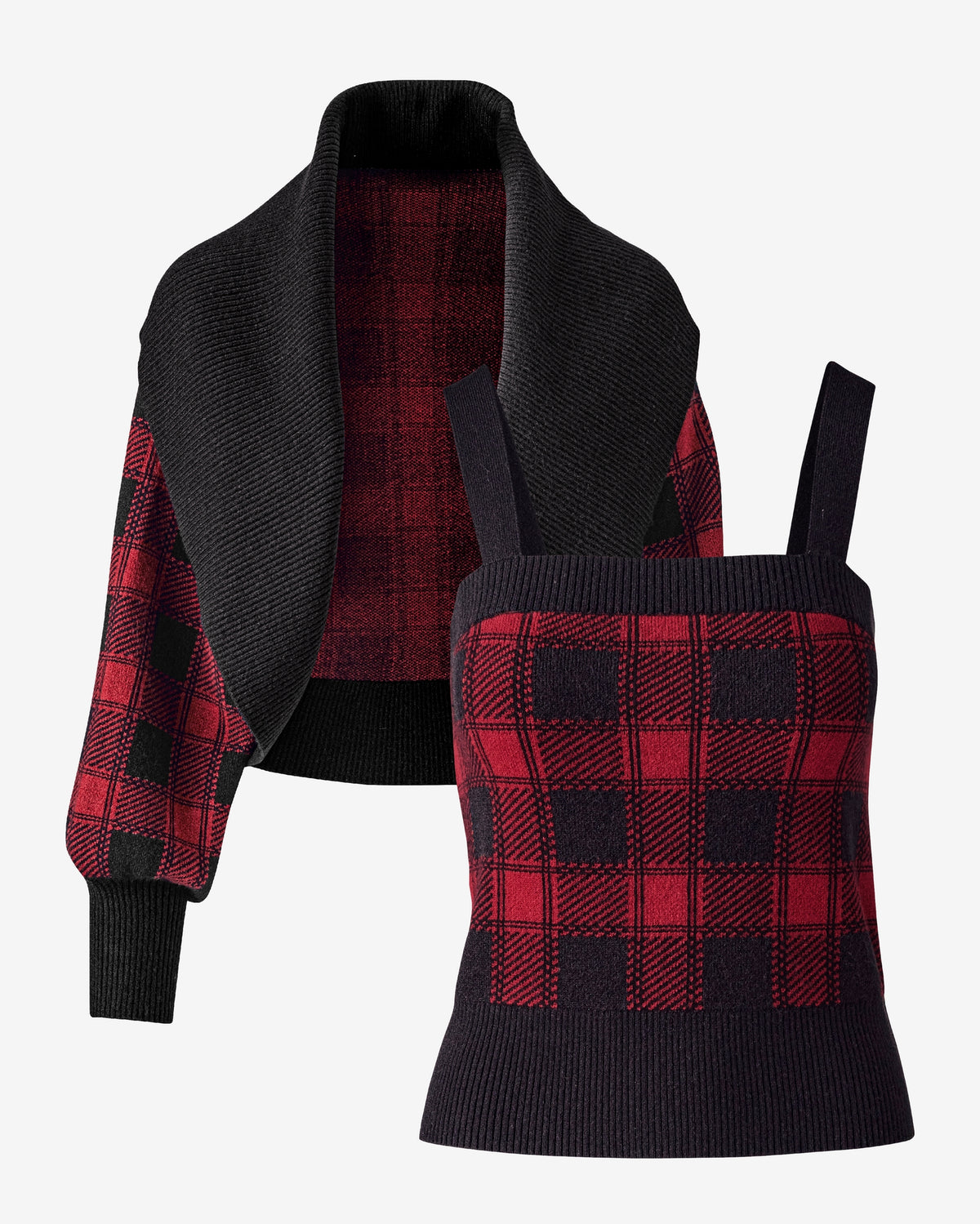 Buffalo Check Intarsia Sweater Set Red/Black