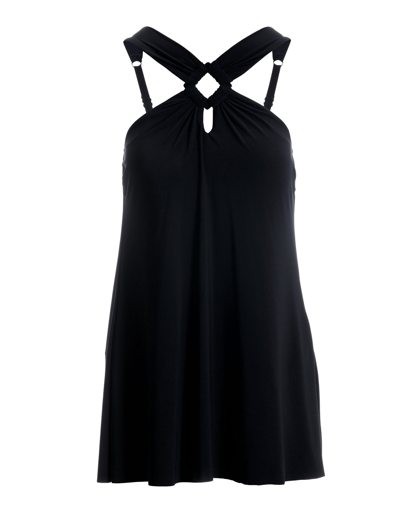 Square-Cut Hardware Swim Dress Black