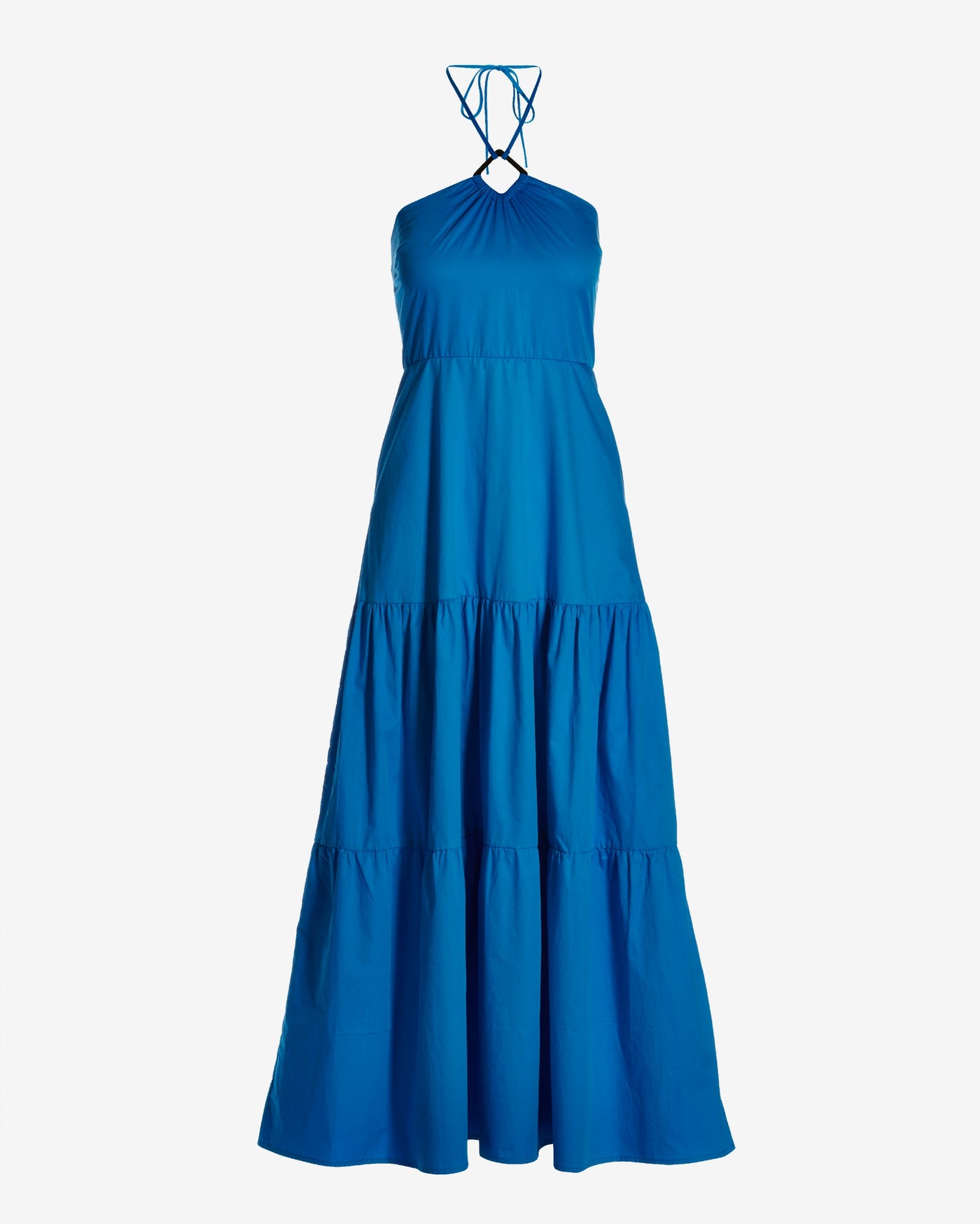 Hardware Halter Tiered Poplin Maxi Dress Indigo Bunting