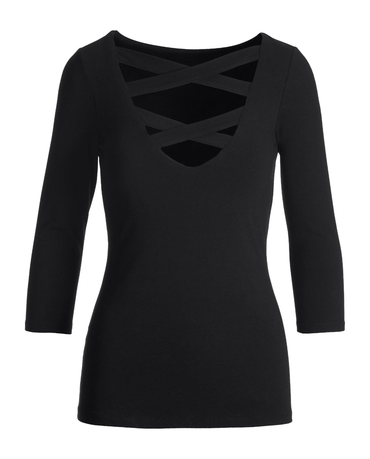 So Sexy Neck Detail Three Quarter Sleeve Top Black