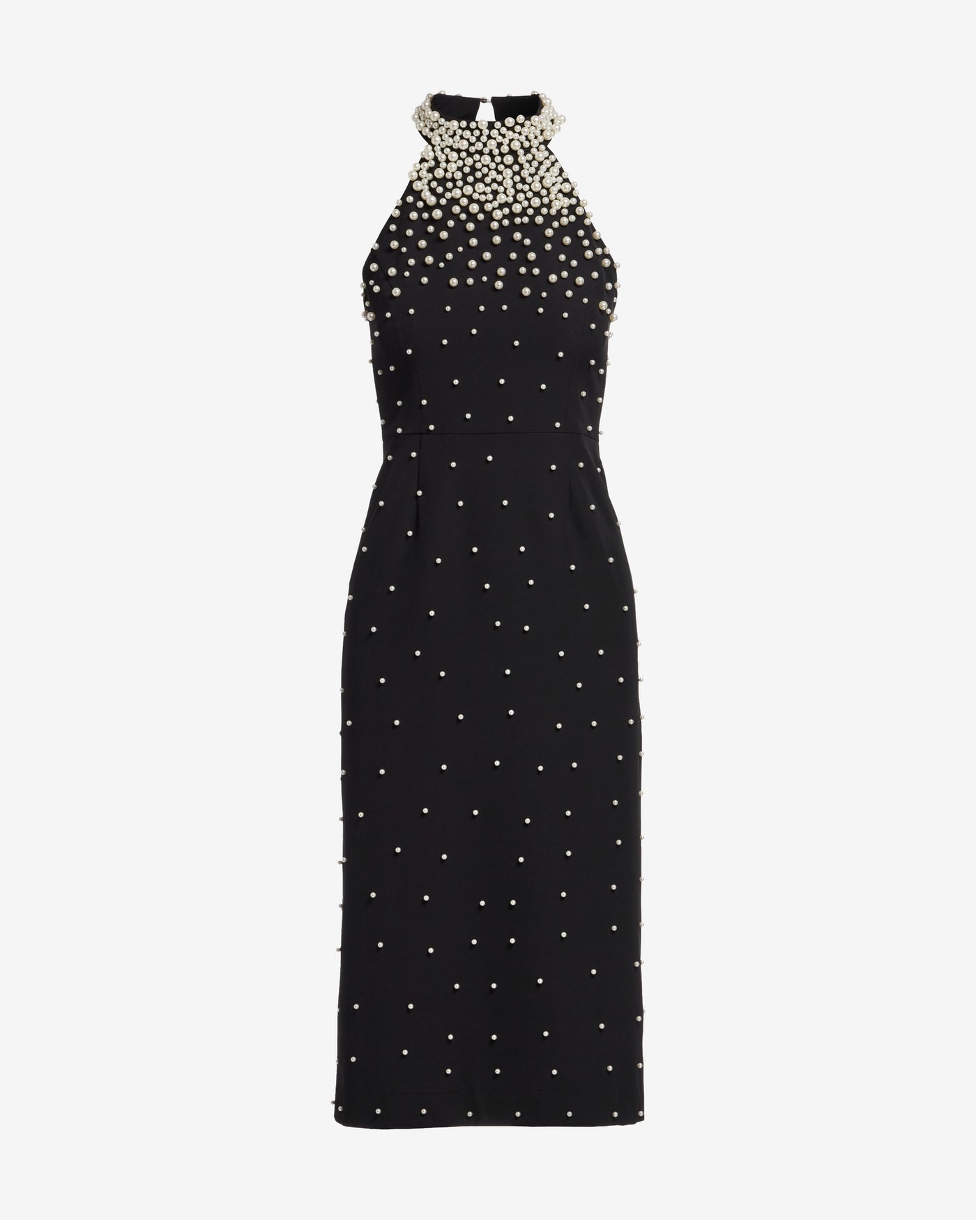 Pearl Embellished Halter Sheath Black/White