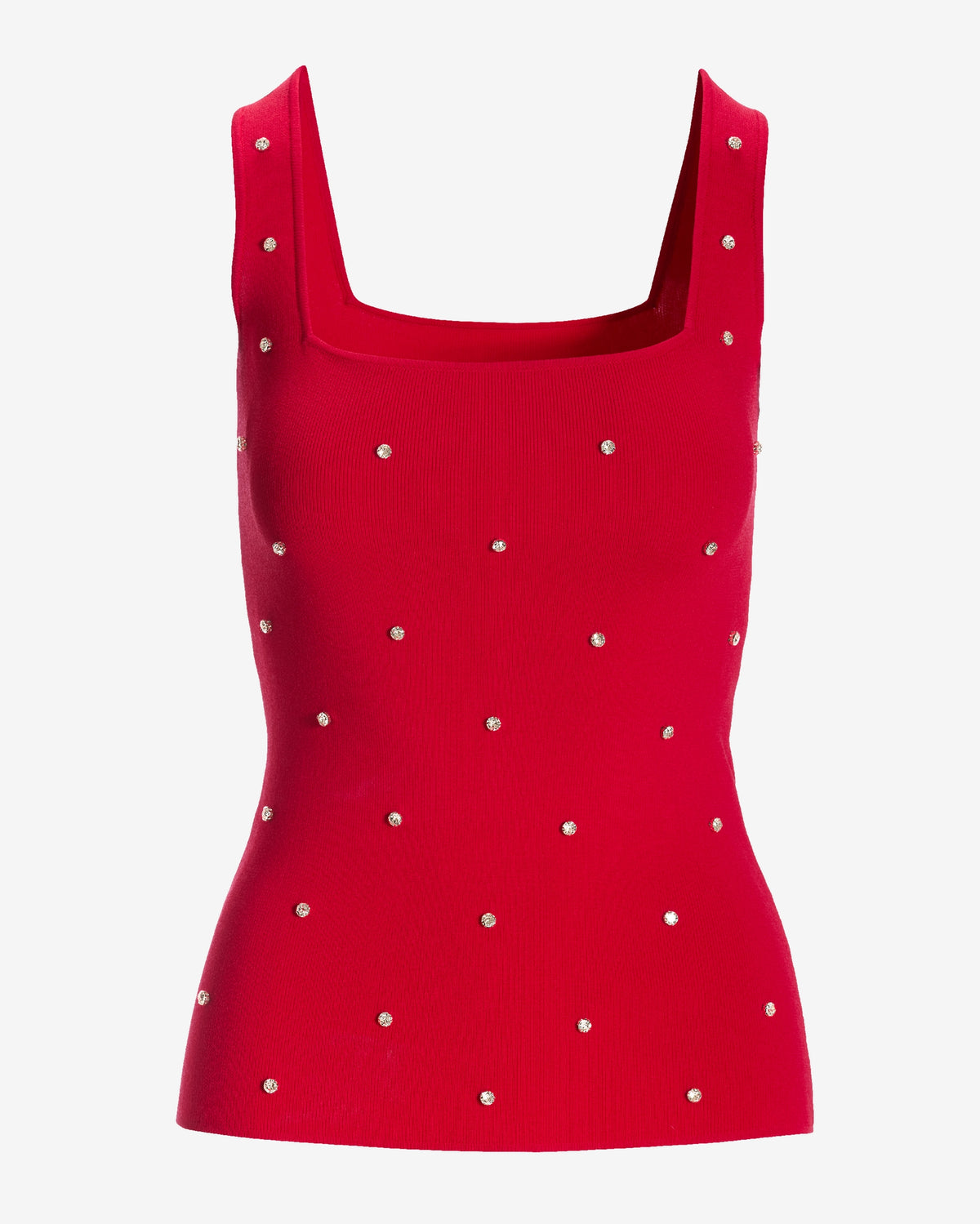 Square Neck Rhinestone Embellished Sweater Tank Racing Red