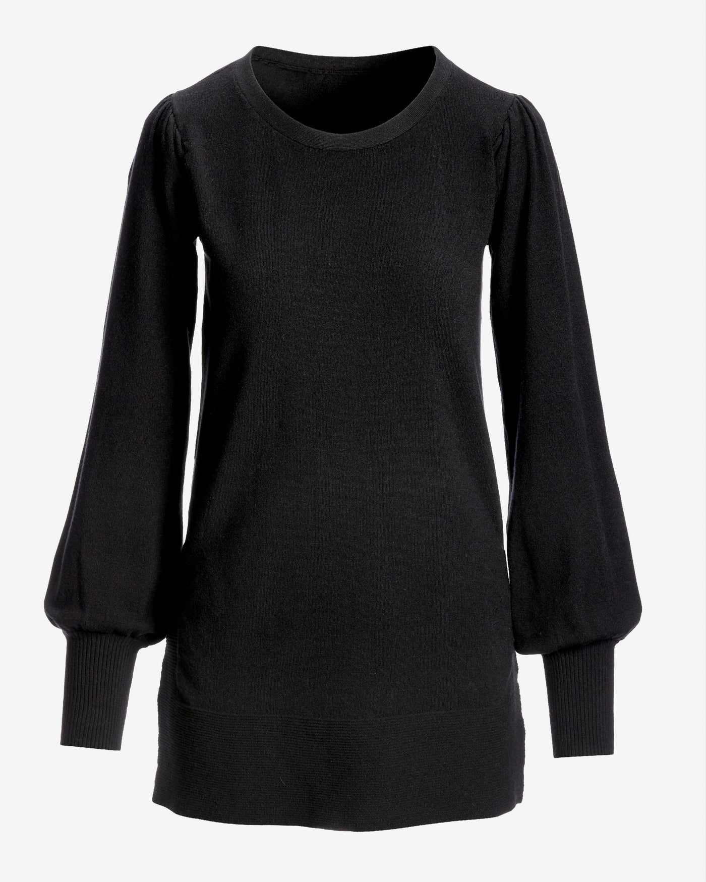 Lightweight Puff Sleeve Tunic Sweater Black