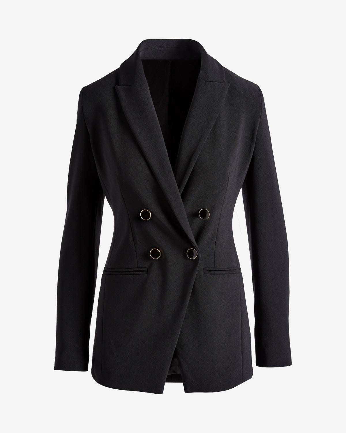 Beyond Travel Double Breasted Boyfriend Blazer Jet Black