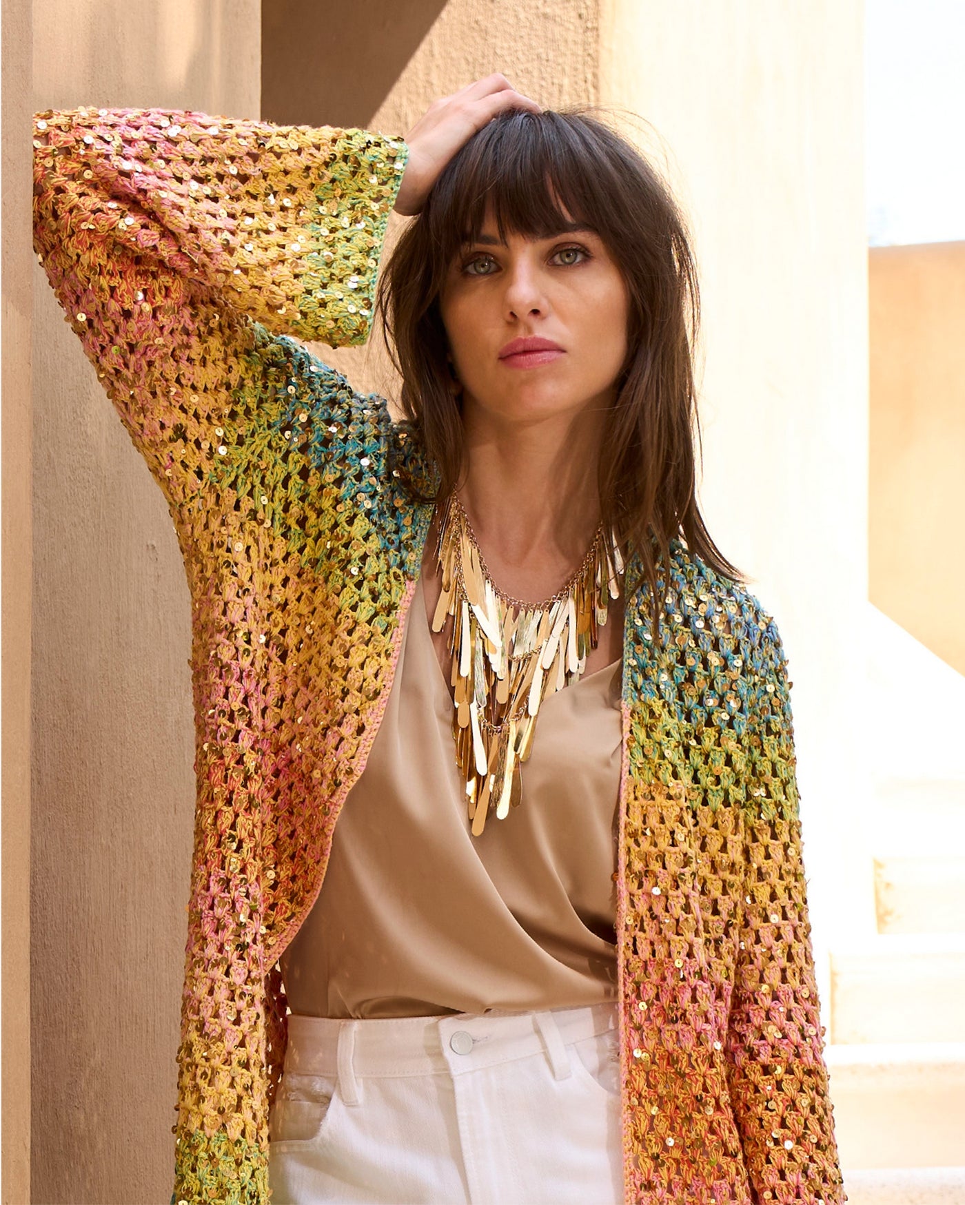 Layered Metal Statement  Necklace Gold