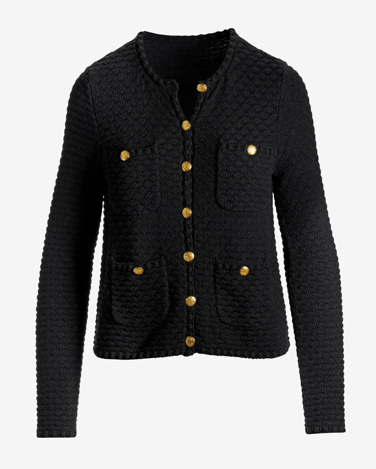 Button Detail Pocket Sweater Cardigan Black