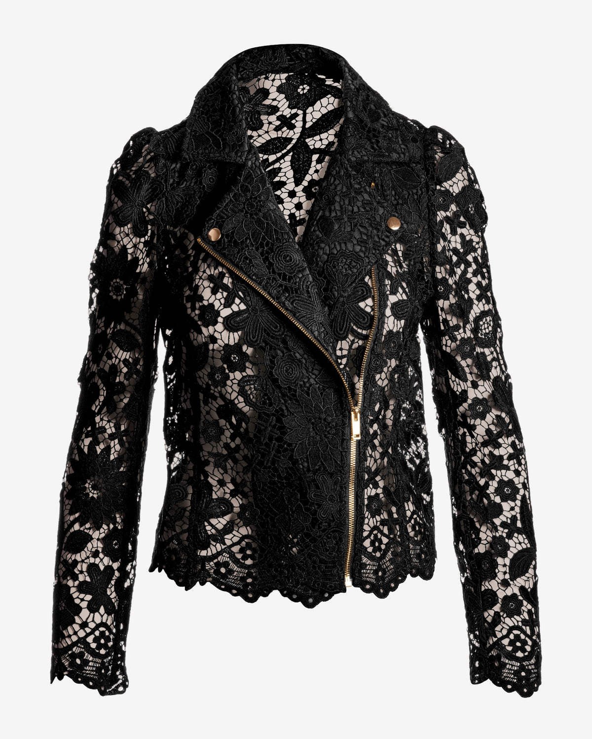 Scallop Trim Lace Moto Jacket Black