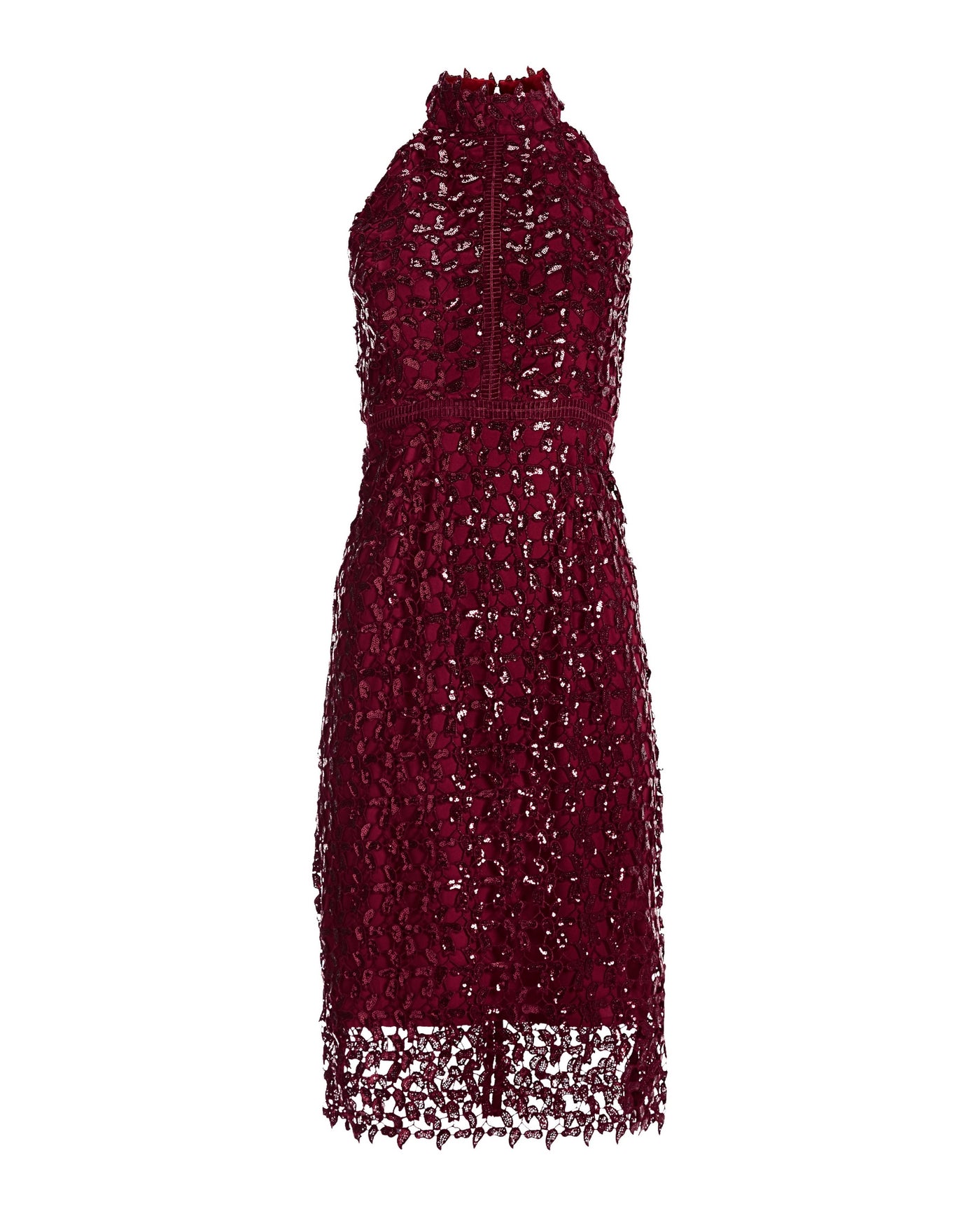 Sequin Lace High Mock Neck Sheath Dress French Kiss