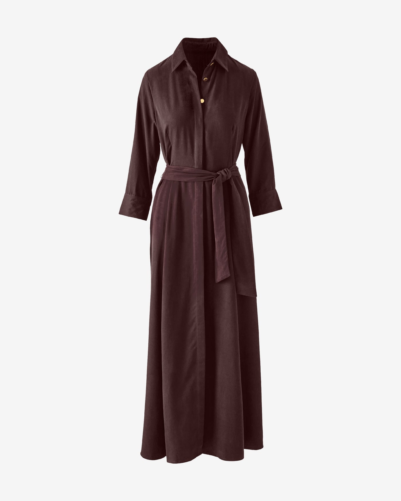 Peyton Three Quarter Sleeve Brushed Shirt Dress Maxi Chocolate Torte