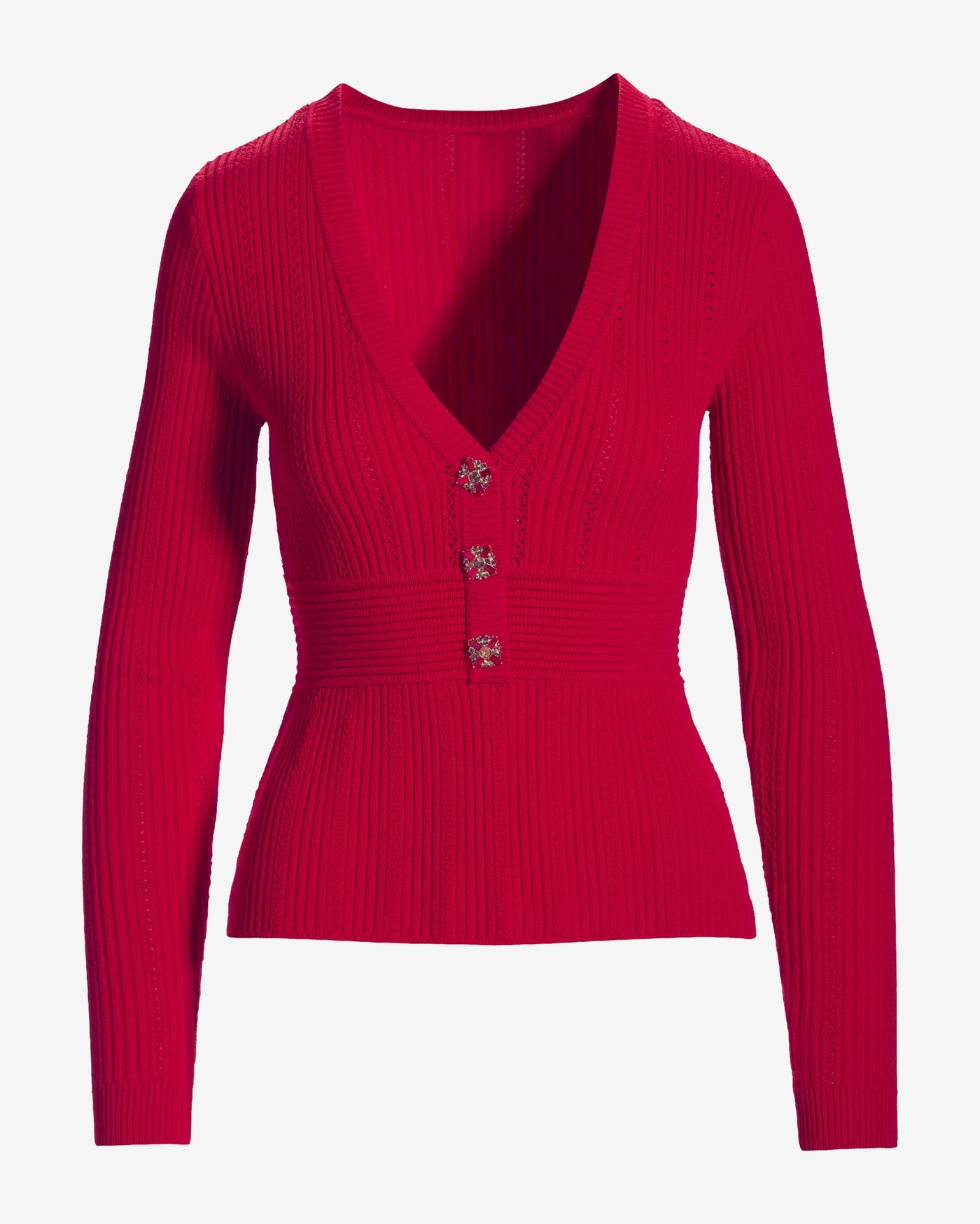 Peplum Button Sweater Lipstick Red
