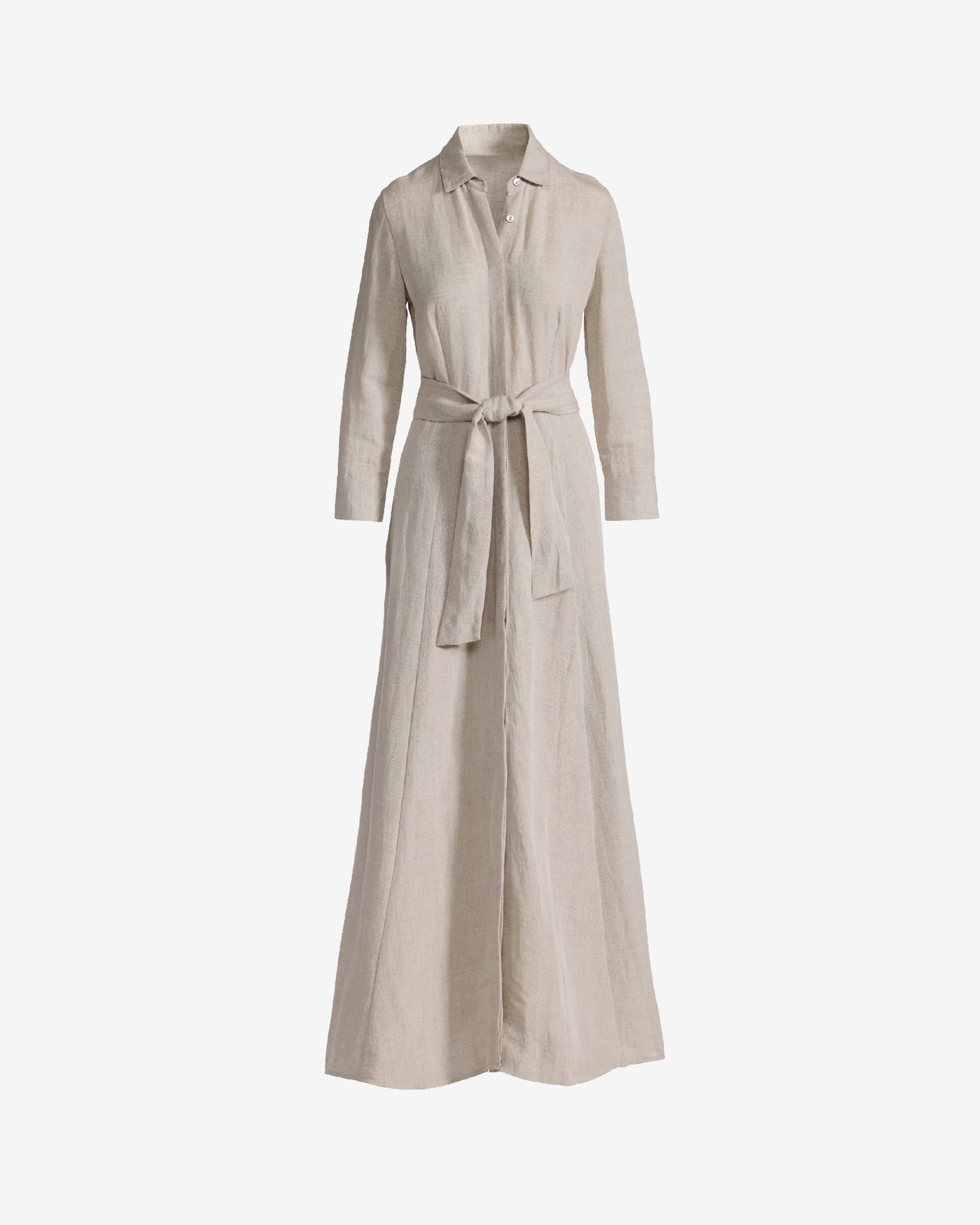 Linen Three Quarter Sleeve Maxi Shirt Dress Flax