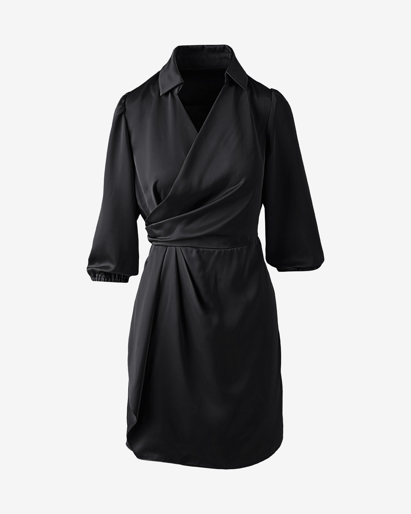 Charmeuse V Neck Drape A Line Dress Black