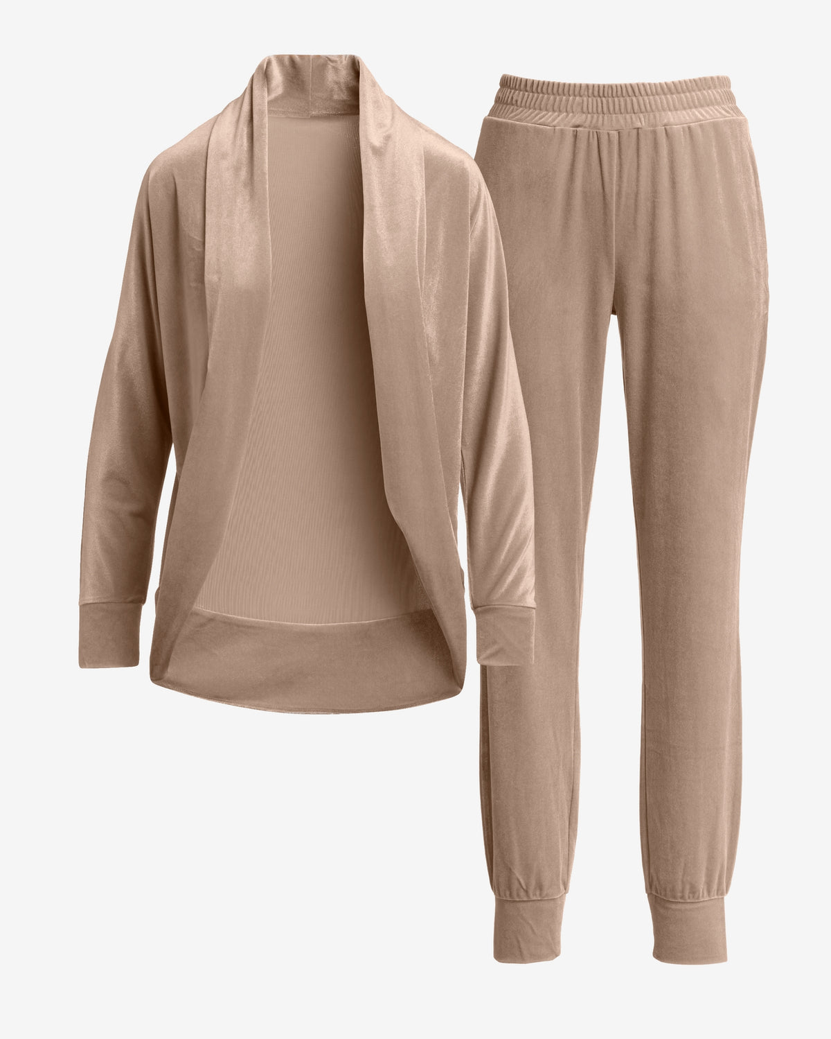 Chic Velour Cocoon Cardigan and Jogger Lounge Set Champagne