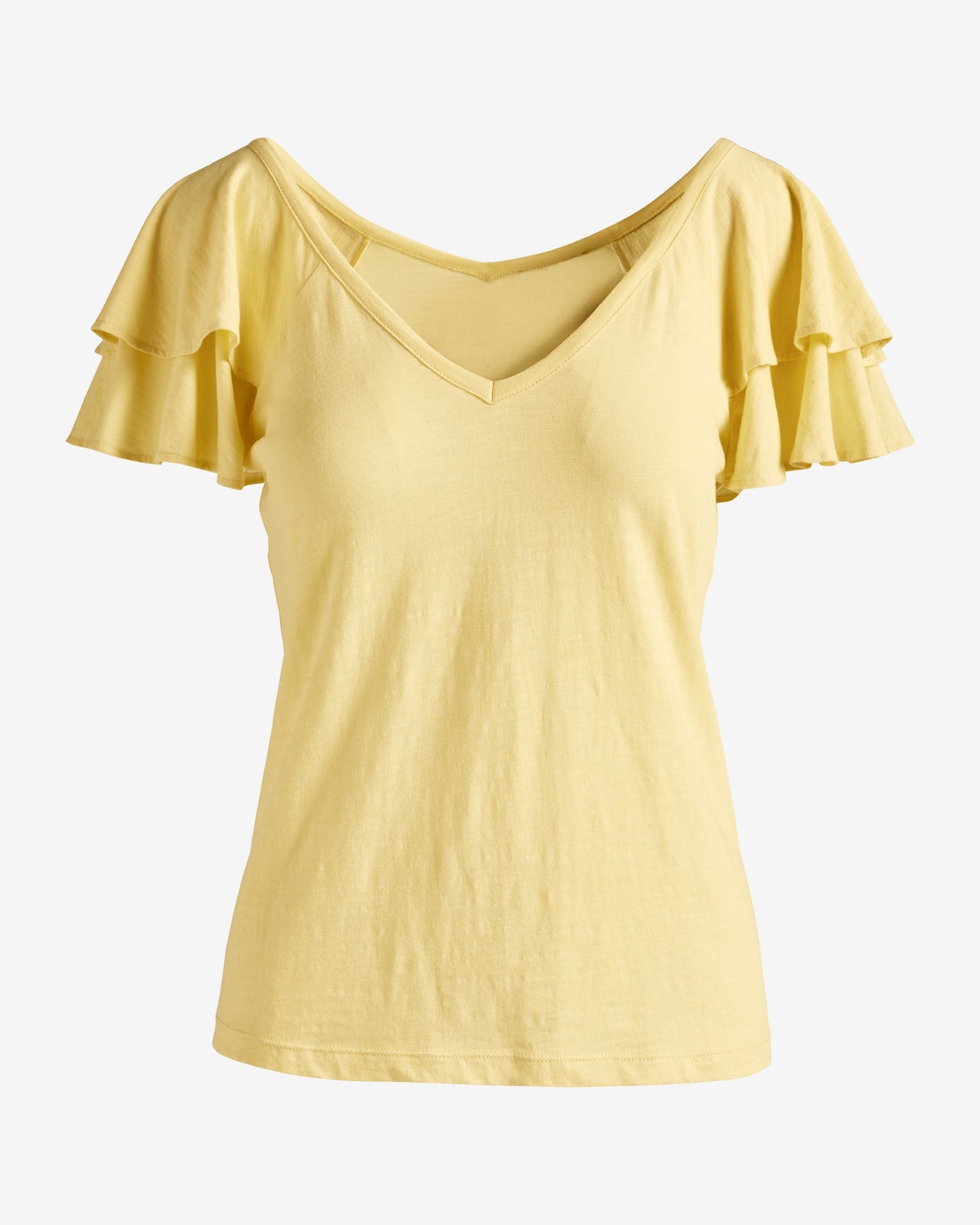 Slub Ruffled Sleeve Tee Pale Banana