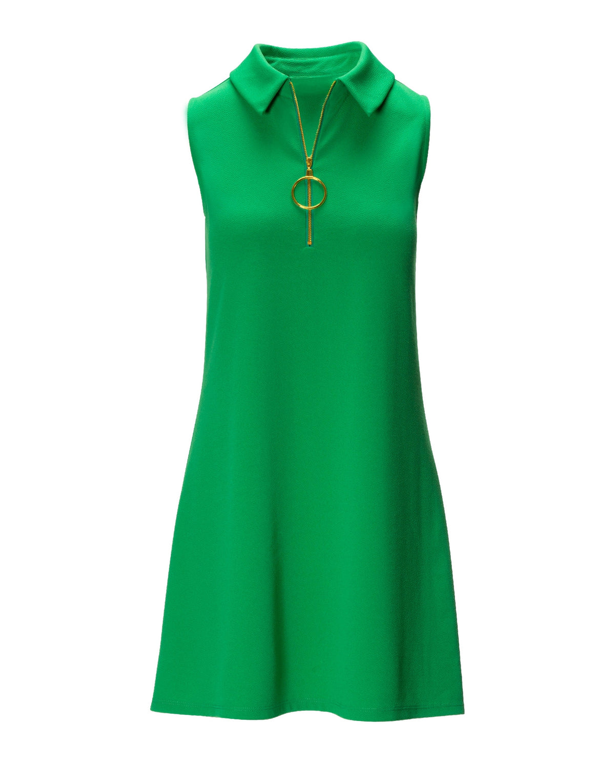 Sleeveless Collared Zip Dress Green