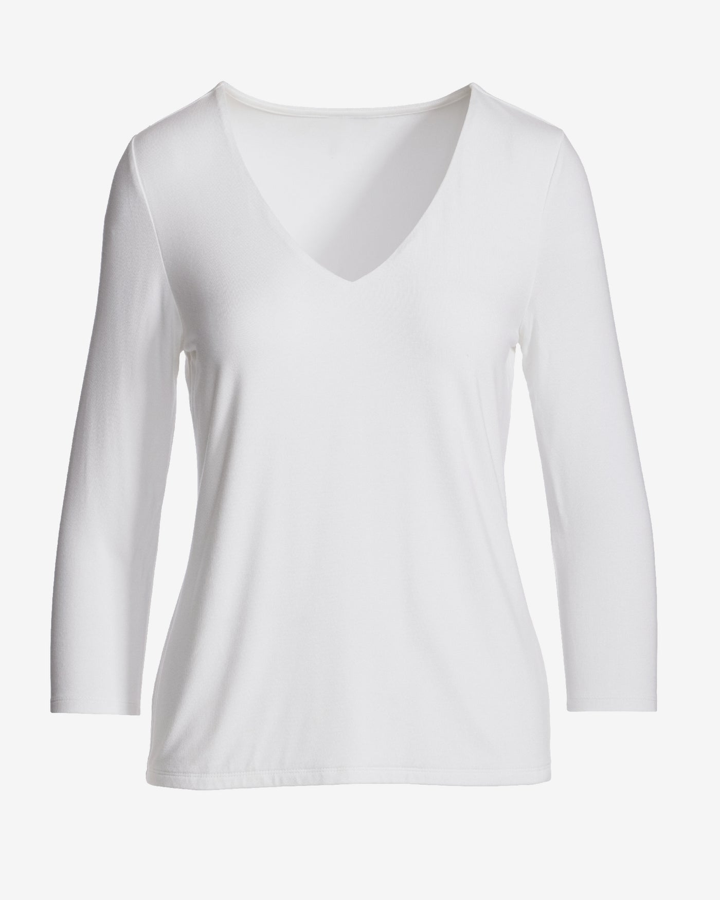 Effortless Three Quarter Sleeve V Neck Pure White