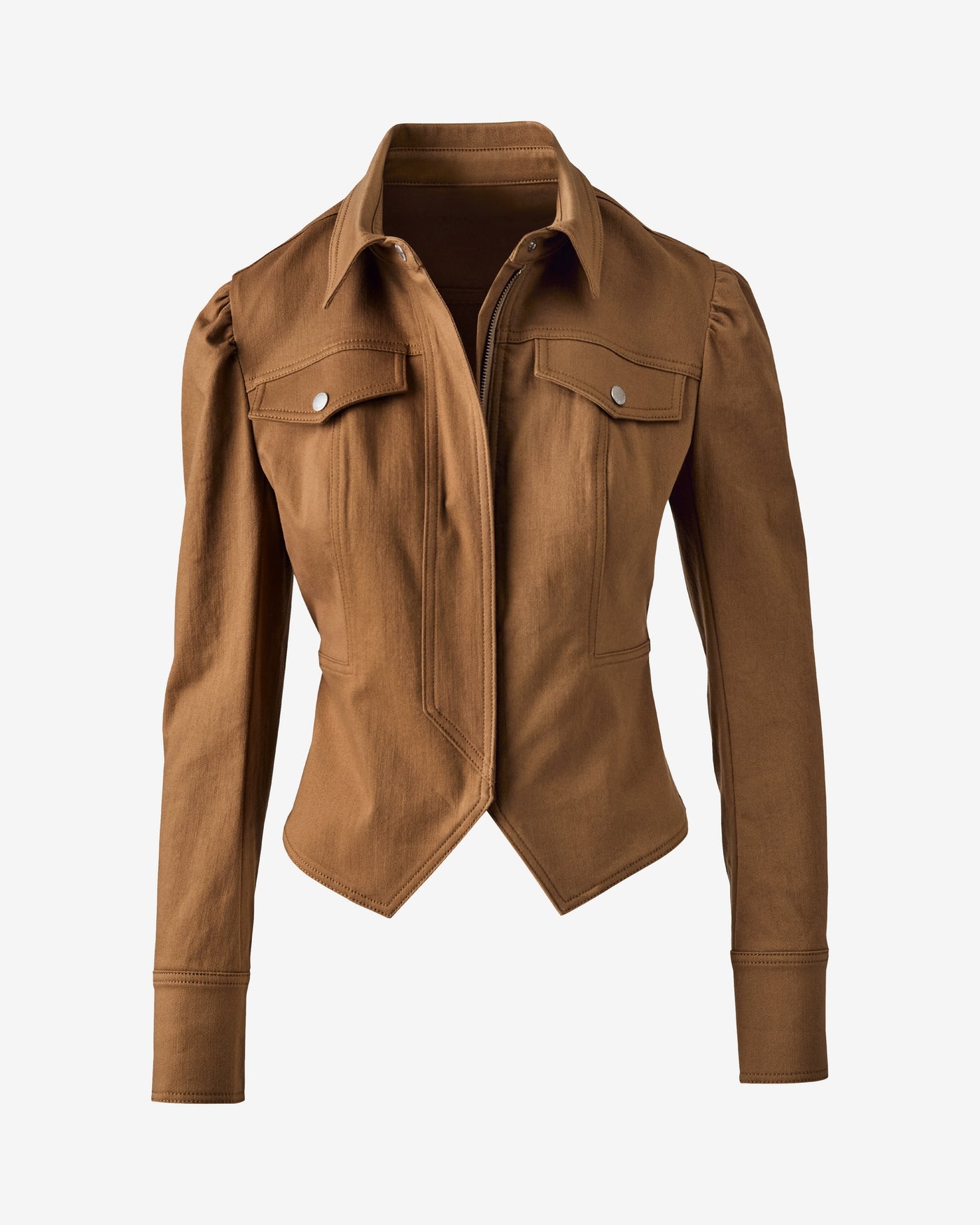 Puff Sleeve Denim Jacket Tobacco Brown