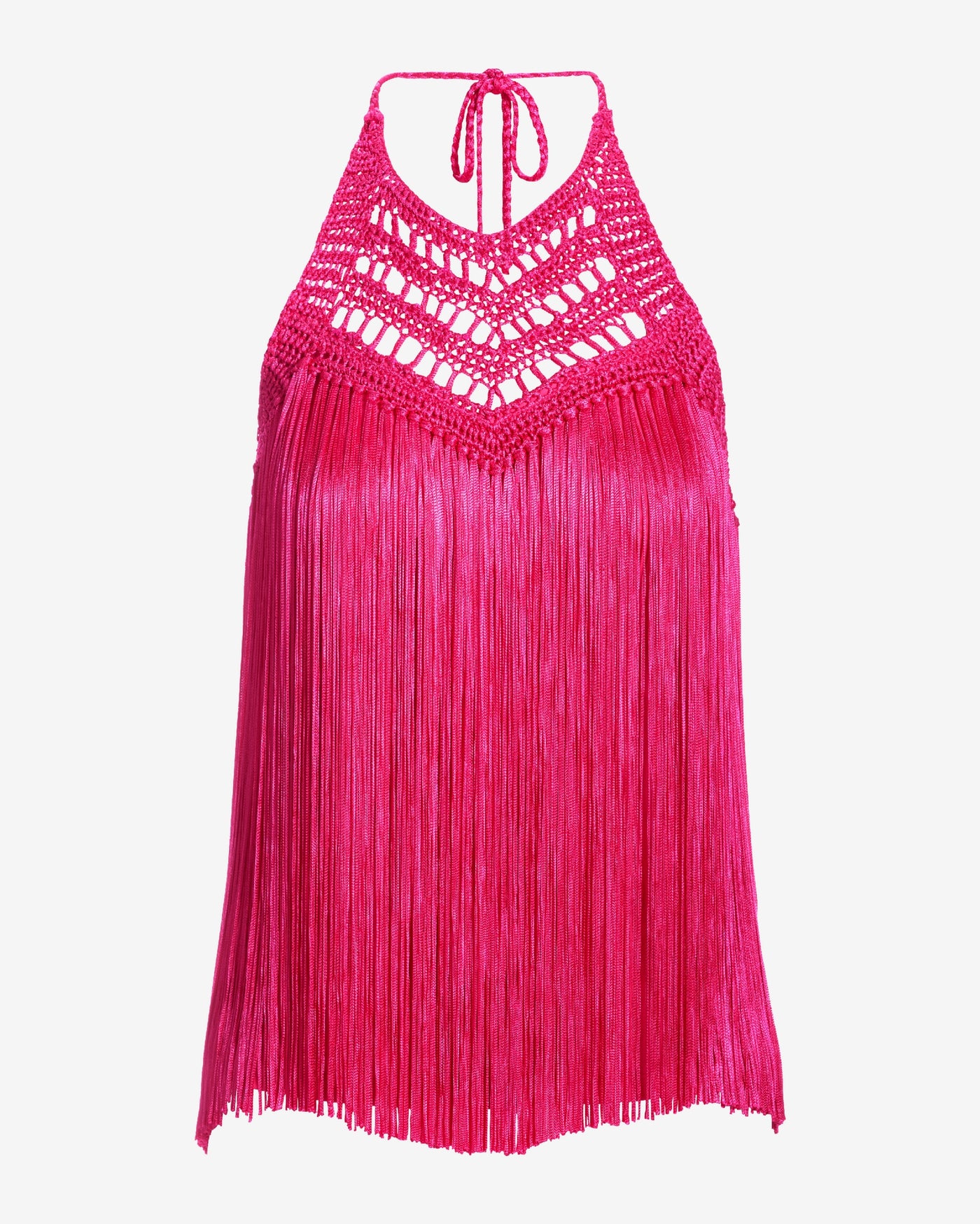 Macramé Fringe High Neck Tank Magenta