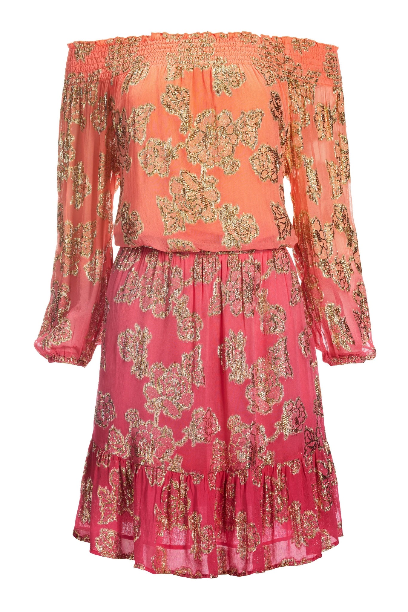 Ombre Metallic Off-The-Shoulder Dress Pink
