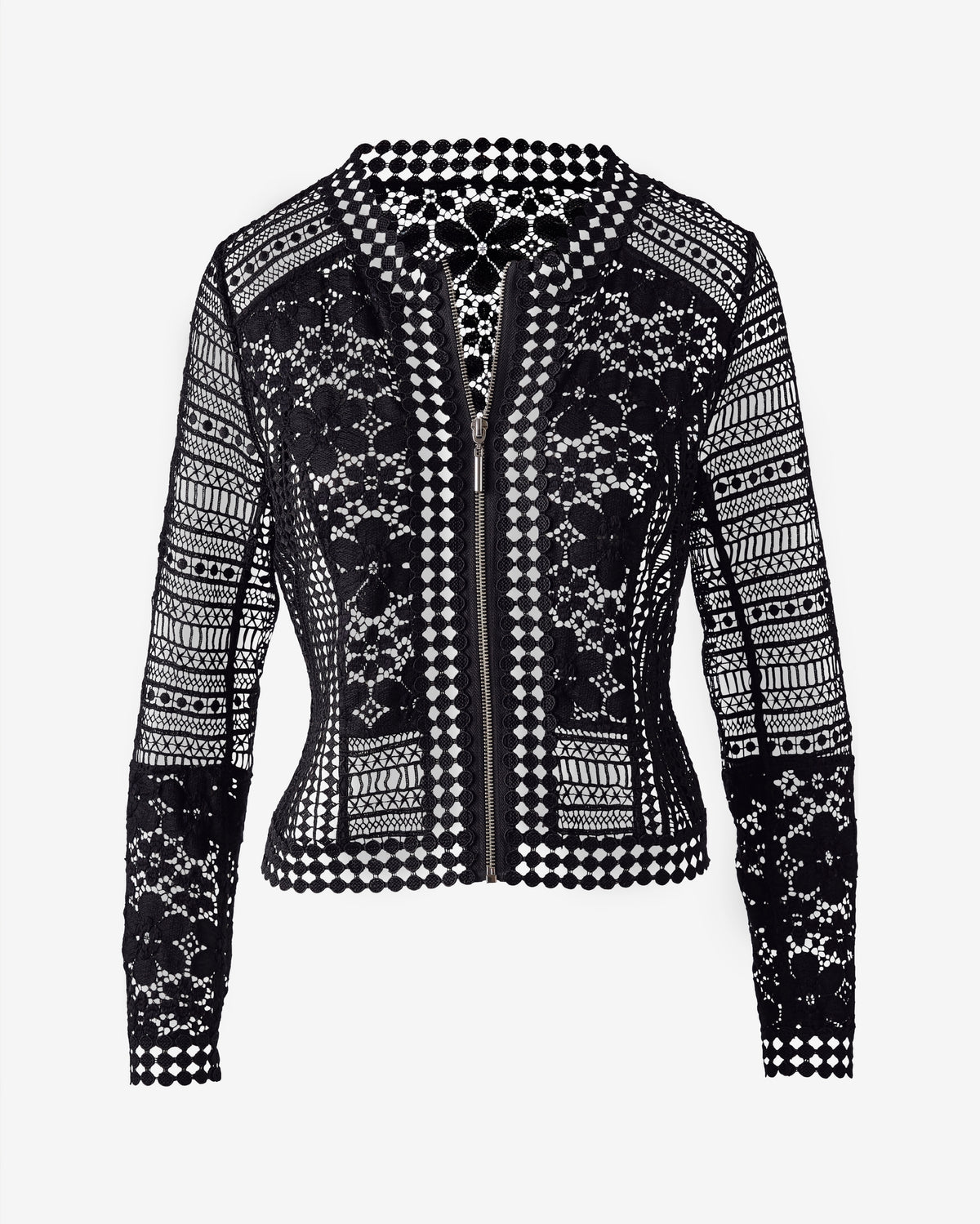 Zip Up Mixed Lace Lady Jacket Black