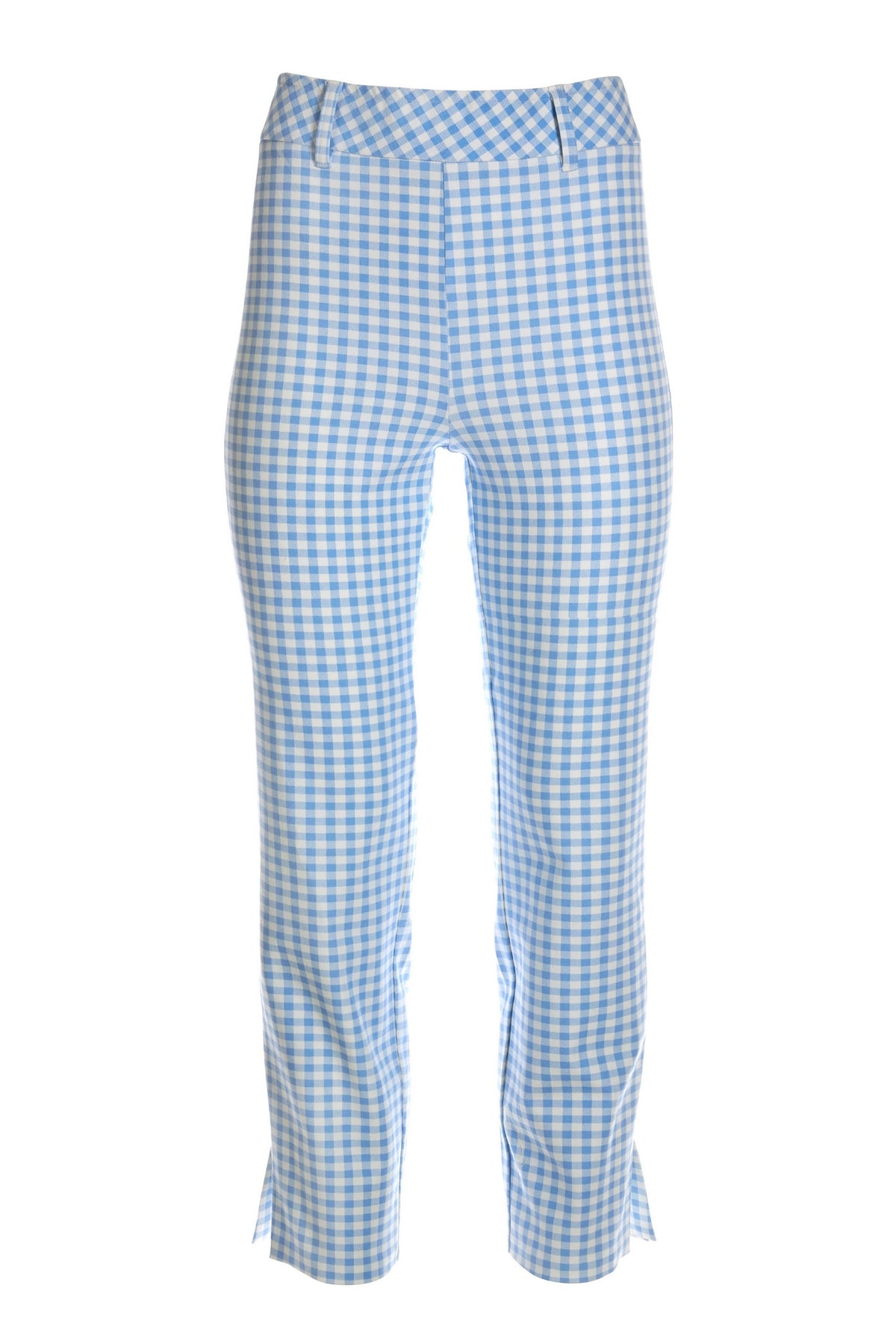 Hydrangea Gingham Twill Pull On Crop Pant Blue White