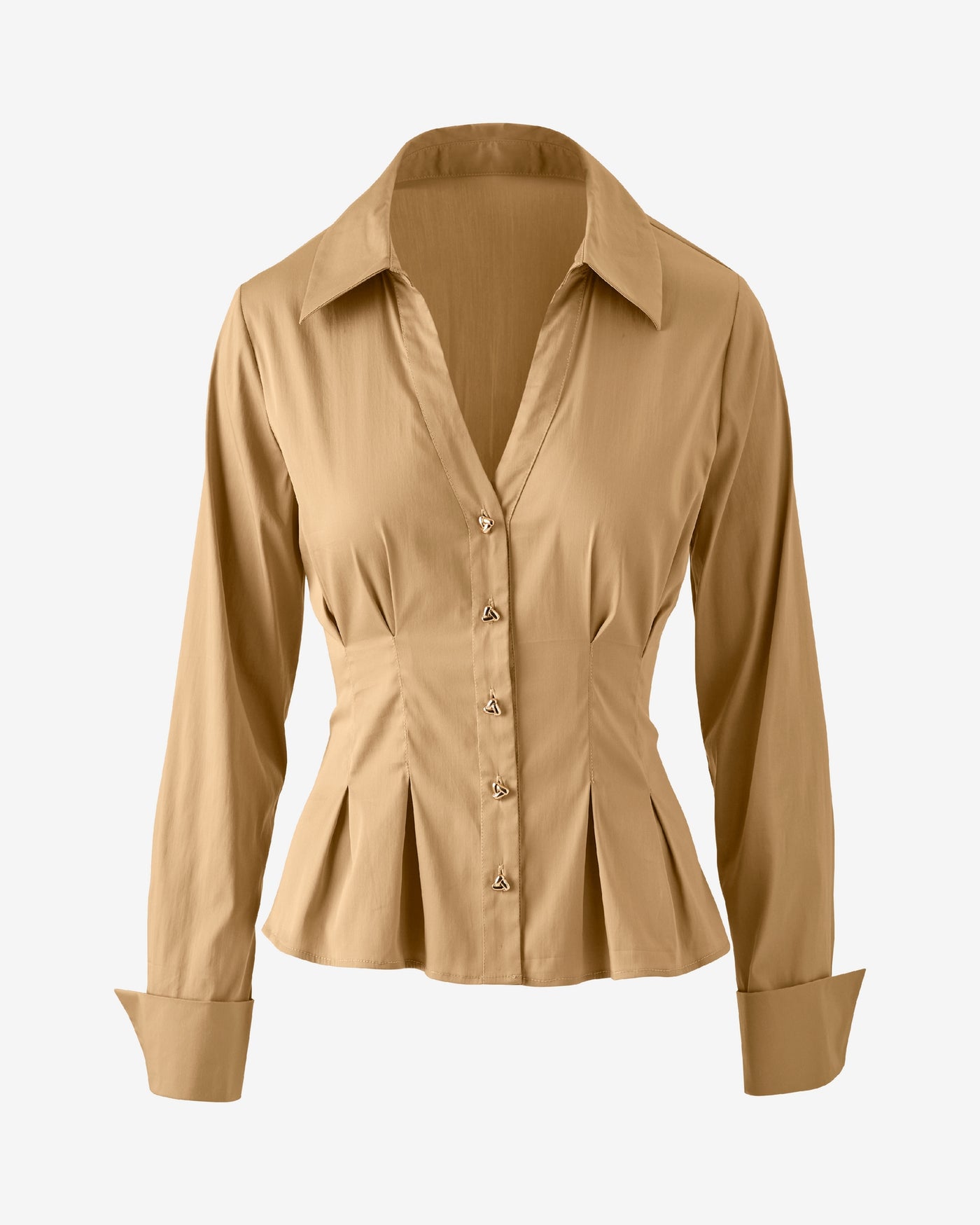 Poplin Pleated Gold Knot Button Shirt Khaki