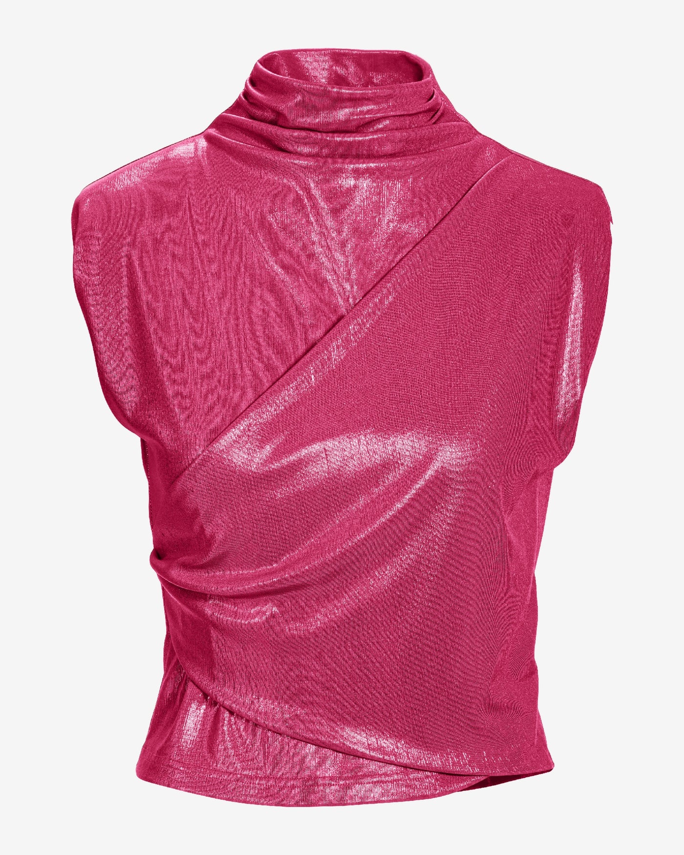 Metallic Drape Mock Neck Knit Top Magenta