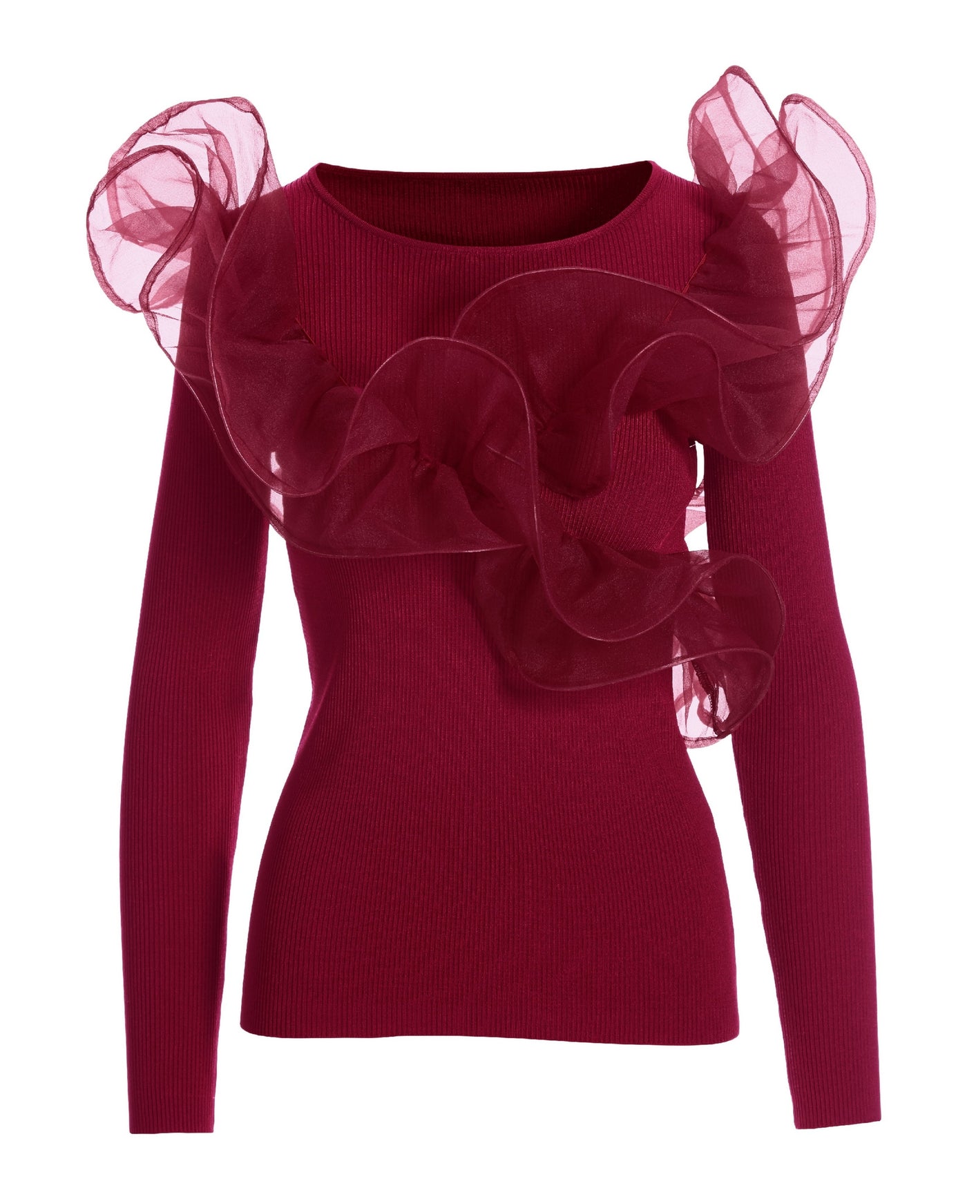 Organza Ruffle Sweater Red
