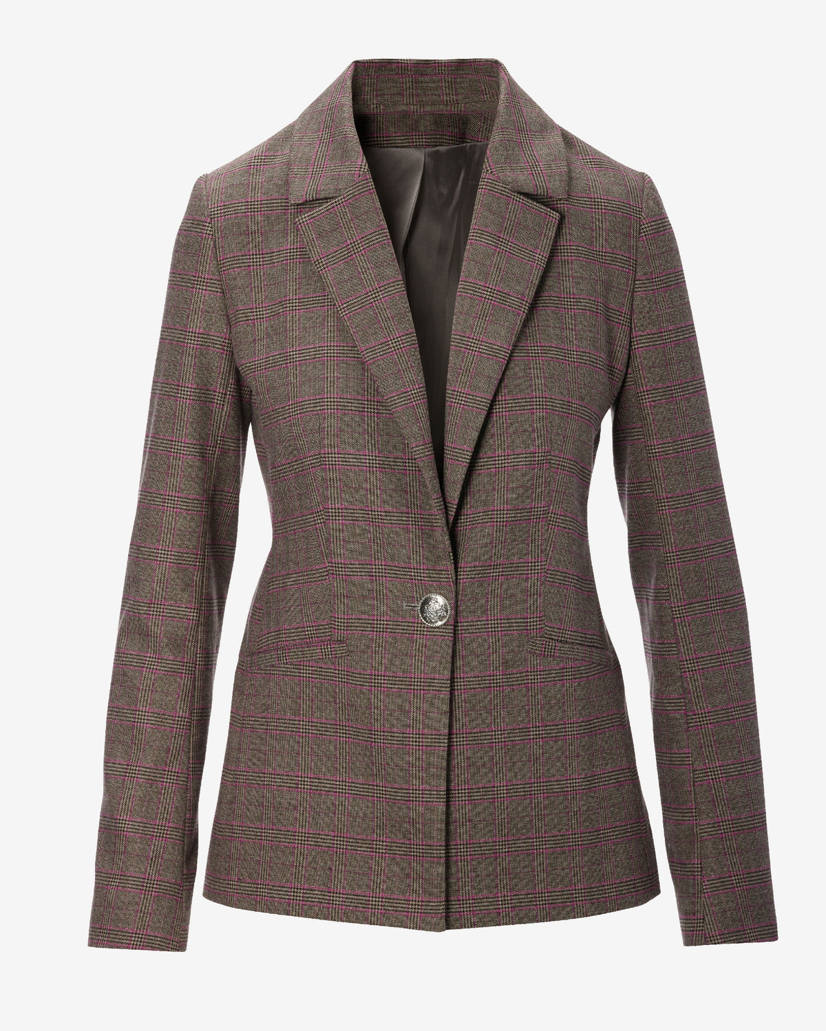 Plaid Single Button Blazer Black Multi
