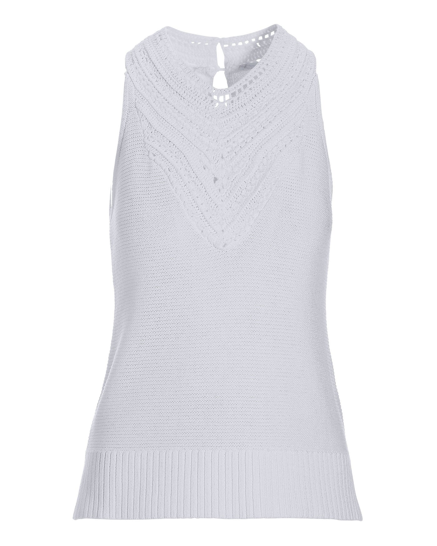 Crochet Trim High-Neck Tank White