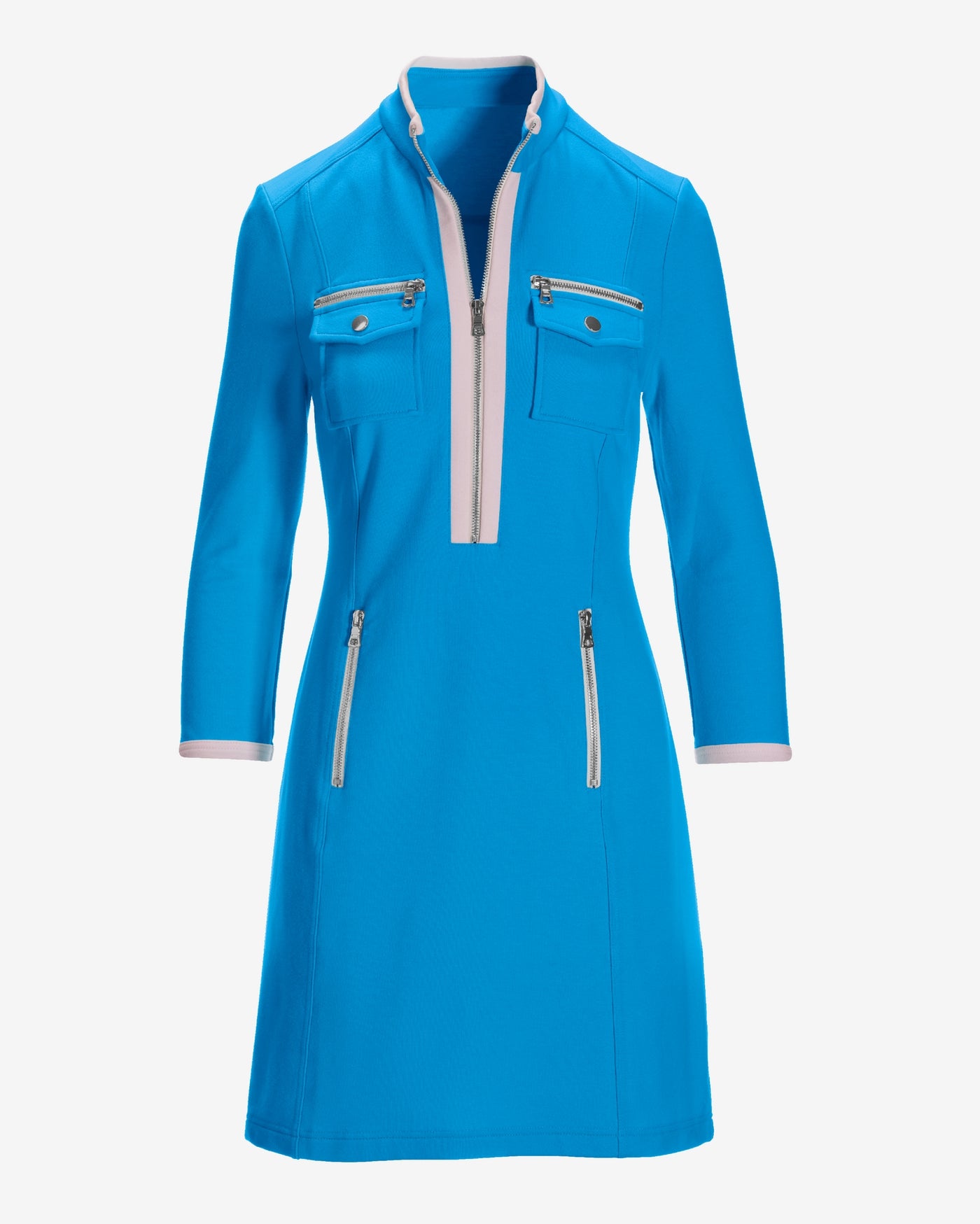Three Quarter Sleeve Chic Zip Dress Malibu Blue