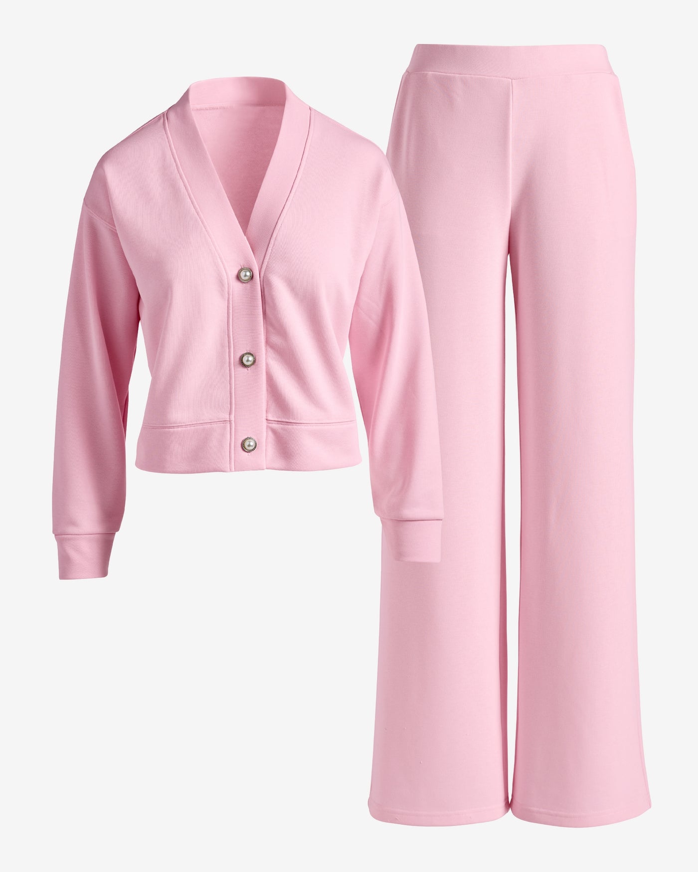 French Terry Cardigan and Pant Set Blushing Pink